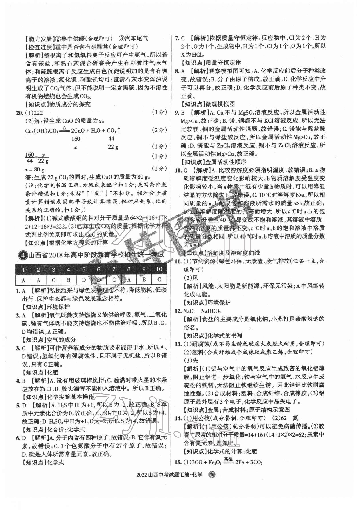 2022年山西中考試題匯編化學(xué) 參考答案第6頁(yè)