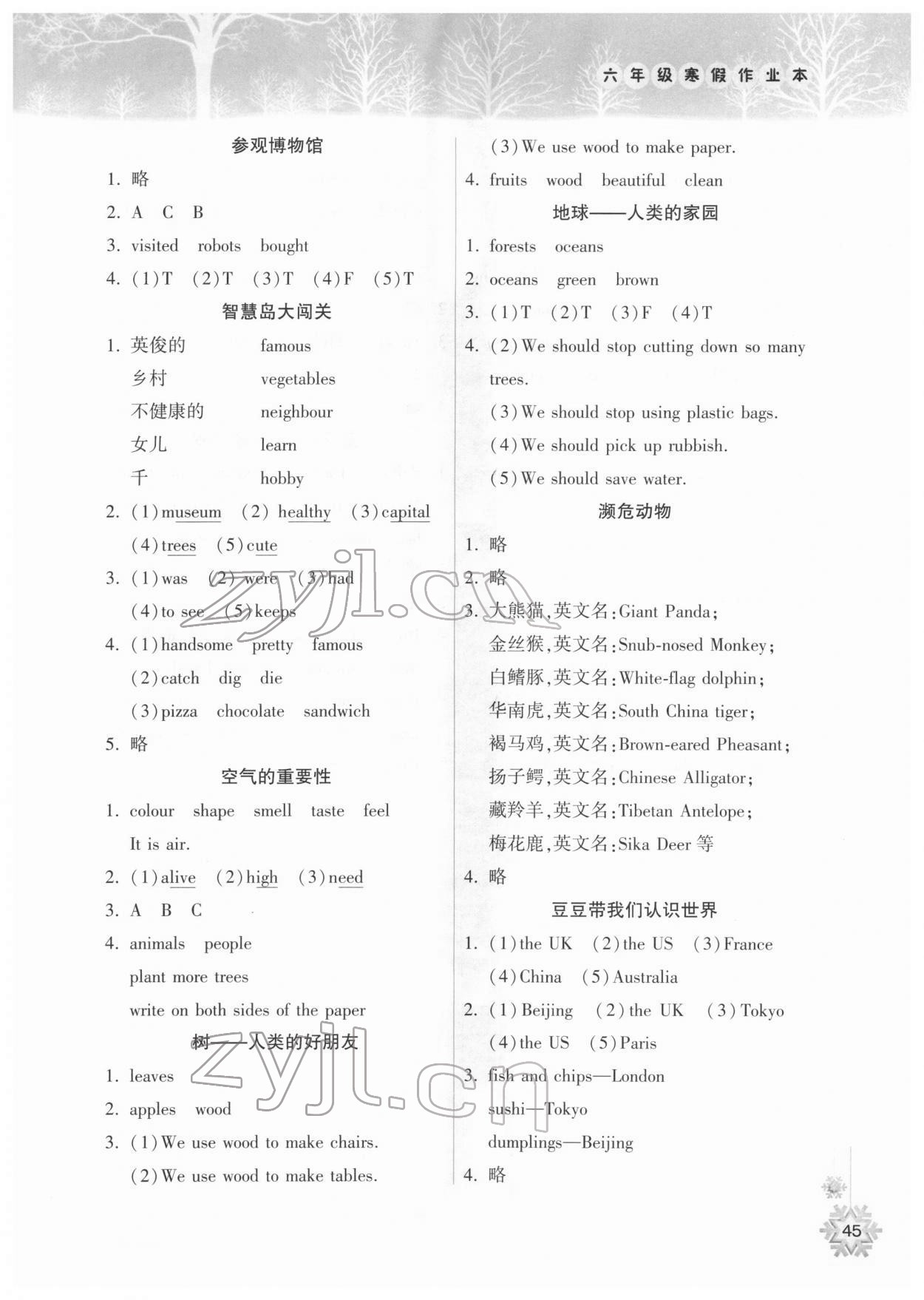 2022年寒假作业本希望出版社六年级英语沪教版 参考答案第2页