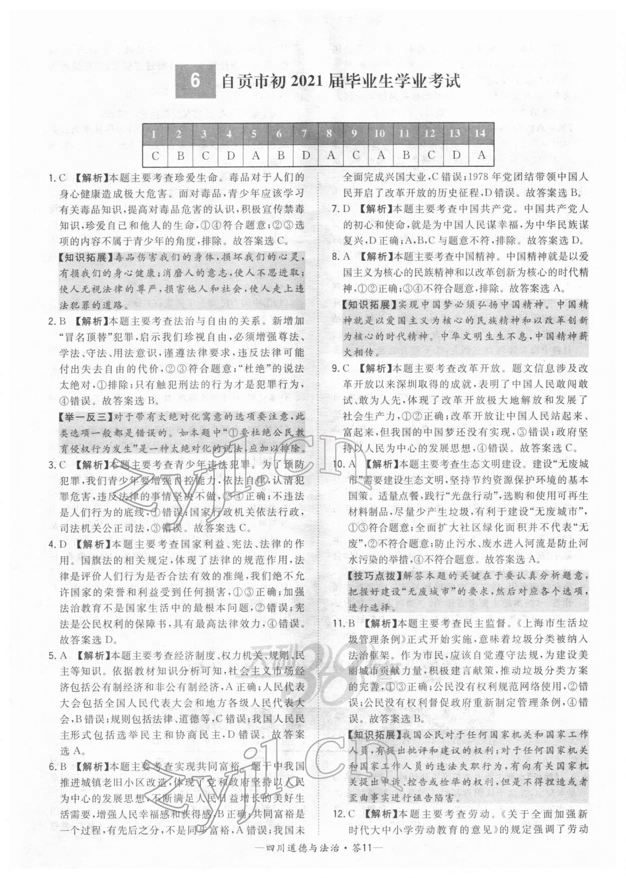 2022年天利38套中考試題精選道德與法治四川專版 參考答案第11頁(yè)