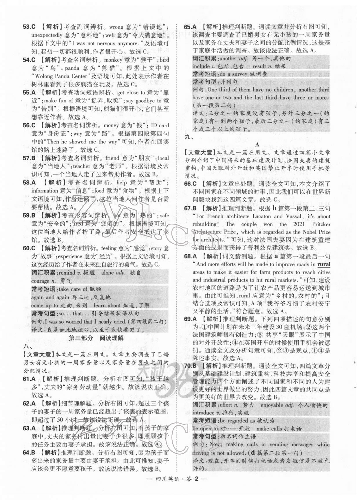 2022年天利38套中考試題精選英語四川專版 參考答案第2頁(yè)