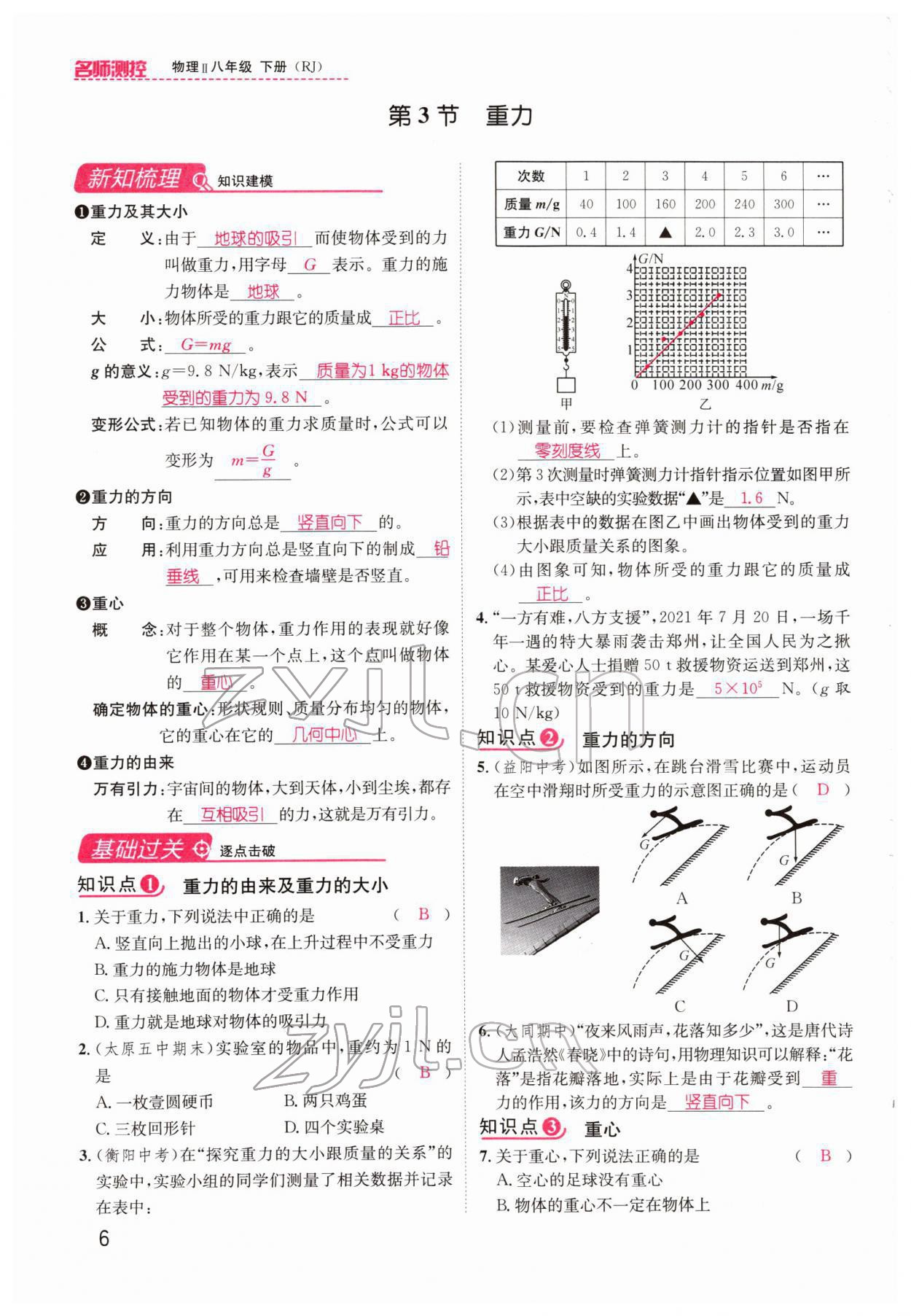 2022年名师测控八年级物理下册人教版山西专版 参考答案第20页