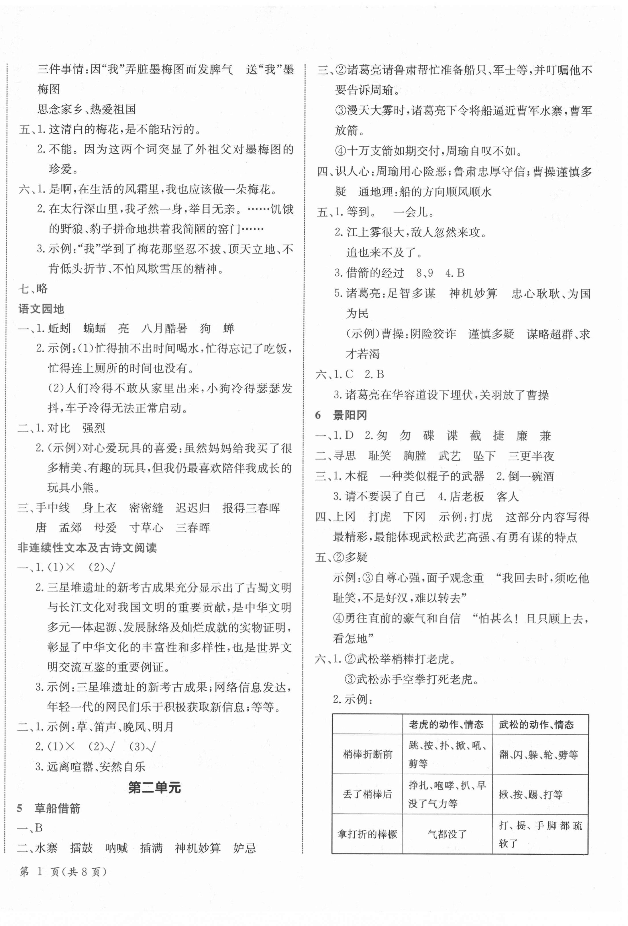 2022年黃岡小狀元作業(yè)本五年級語文下冊人教版廣東專版 參考答案第2頁