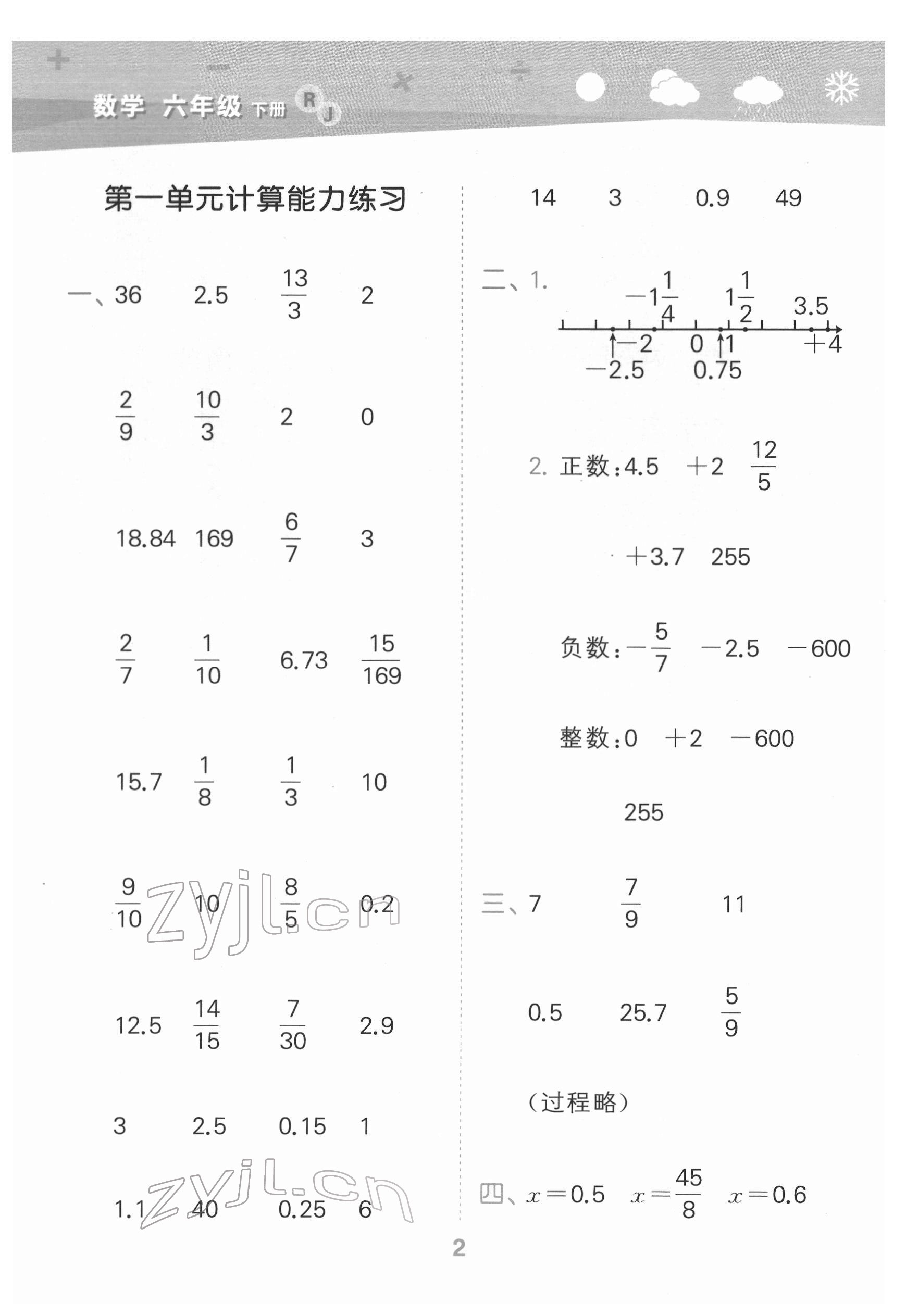 2022年口算大通關(guān)六年級數(shù)學(xué)下冊人教版 第2頁