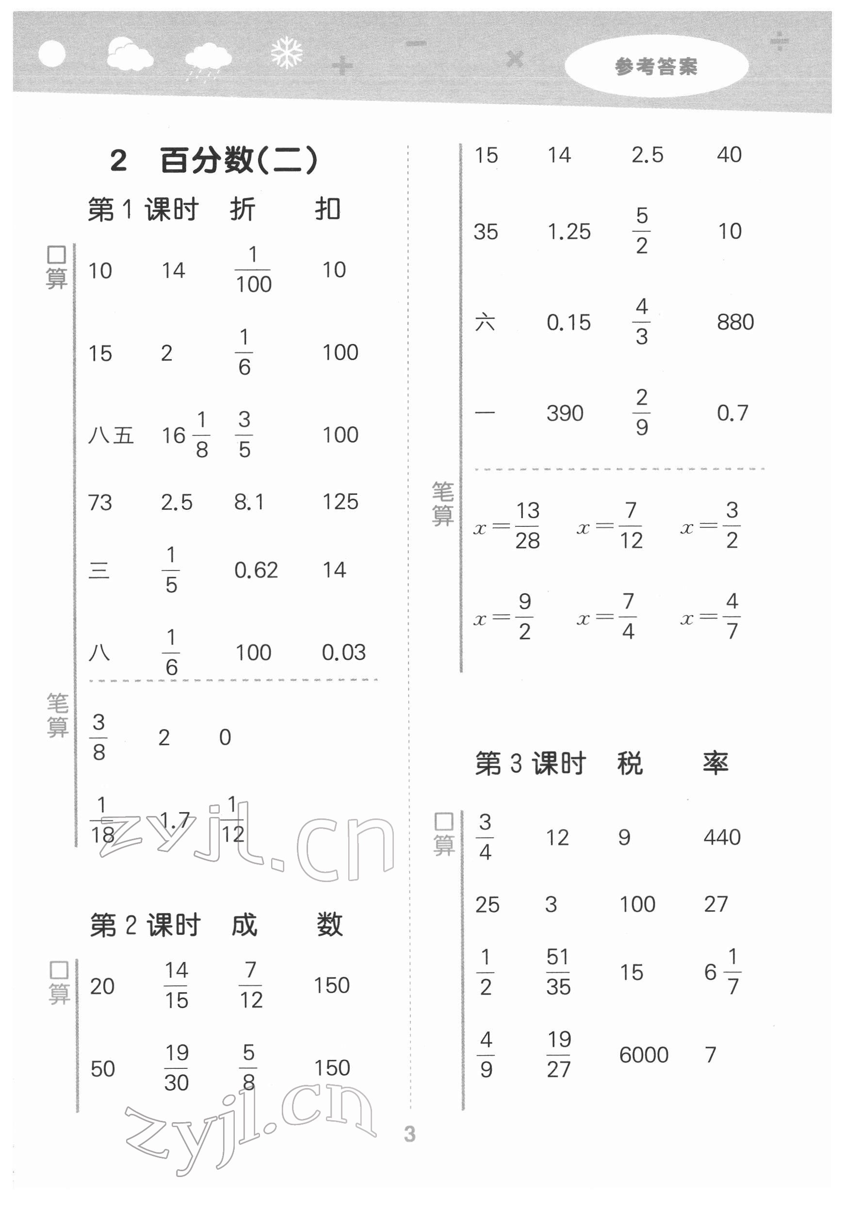 2022年口算大通關(guān)六年級(jí)數(shù)學(xué)下冊(cè)人教版 第3頁(yè)