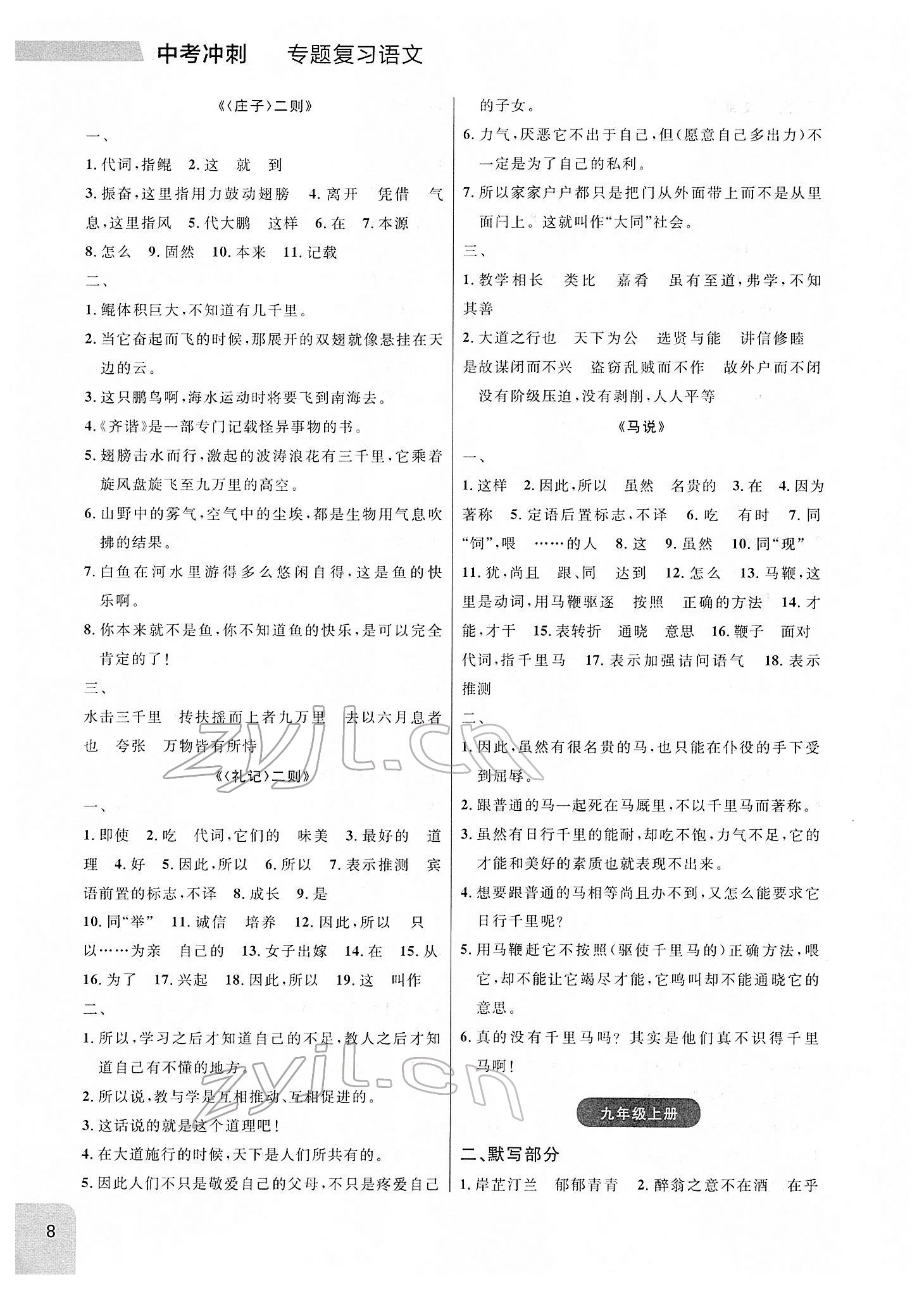 2022年大連中考沖刺專題復(fù)習(xí)語文 參考答案第8頁