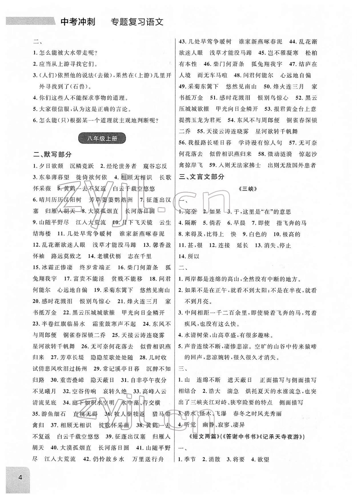 2022年大連中考沖刺專題復(fù)習(xí)語文 參考答案第4頁