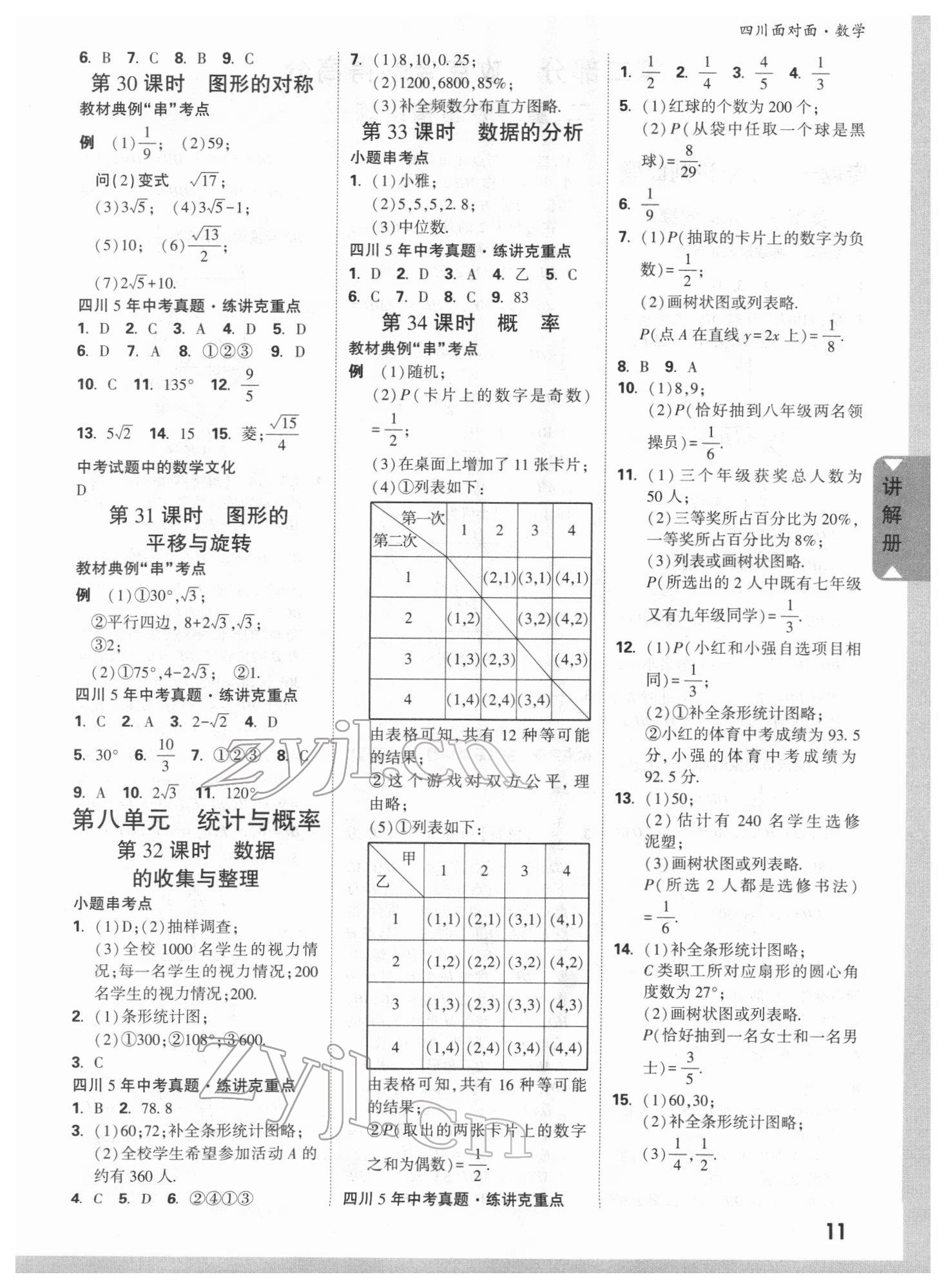 2022年中考面对面数学四川专版&nbsp;参考答案第10页
