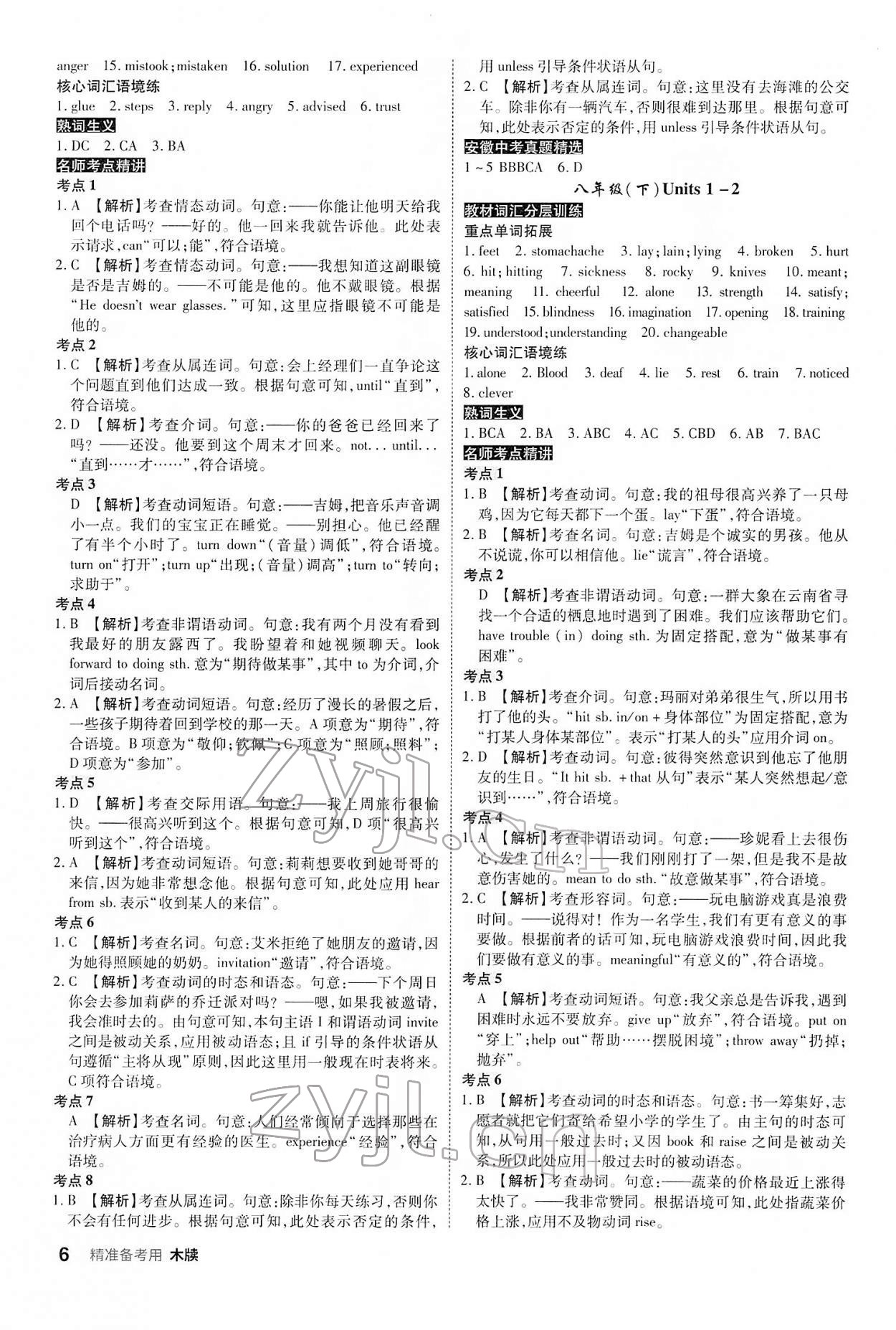 2022年中考總復(fù)習(xí)名師A計(jì)劃英語中考 參考答案第6頁