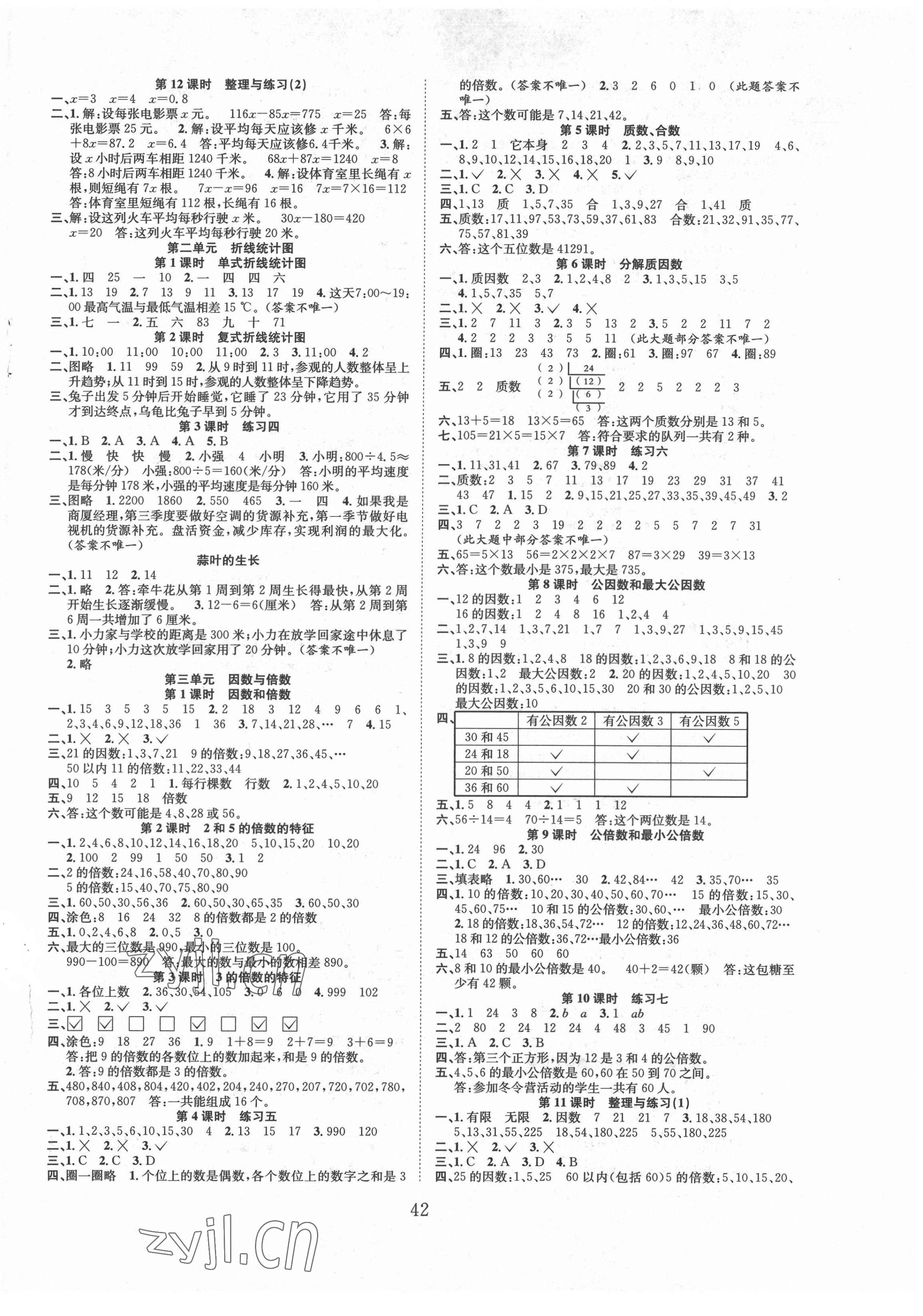 2022年新经典练与测五年级数学下册苏教版 参考答案第2页