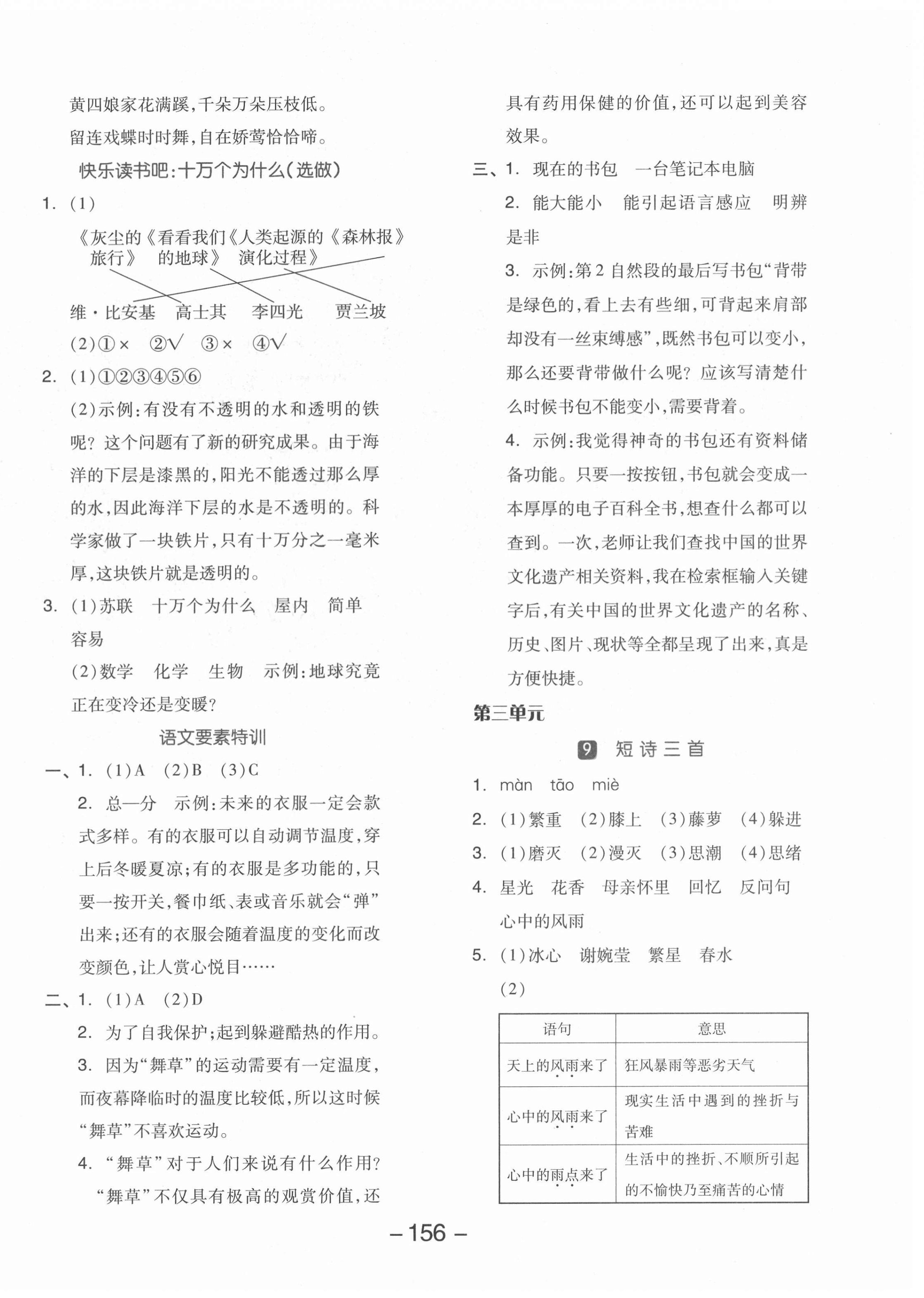 2022年全品學(xué)練考四年級(jí)語文下冊(cè)人教版江蘇專版 參考答案第4頁