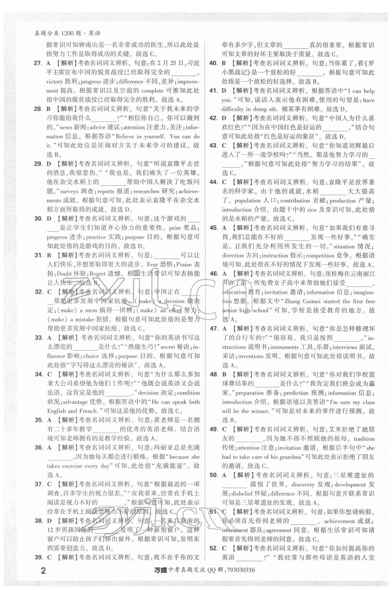 2022年萬唯中考真題分類英語 第2頁