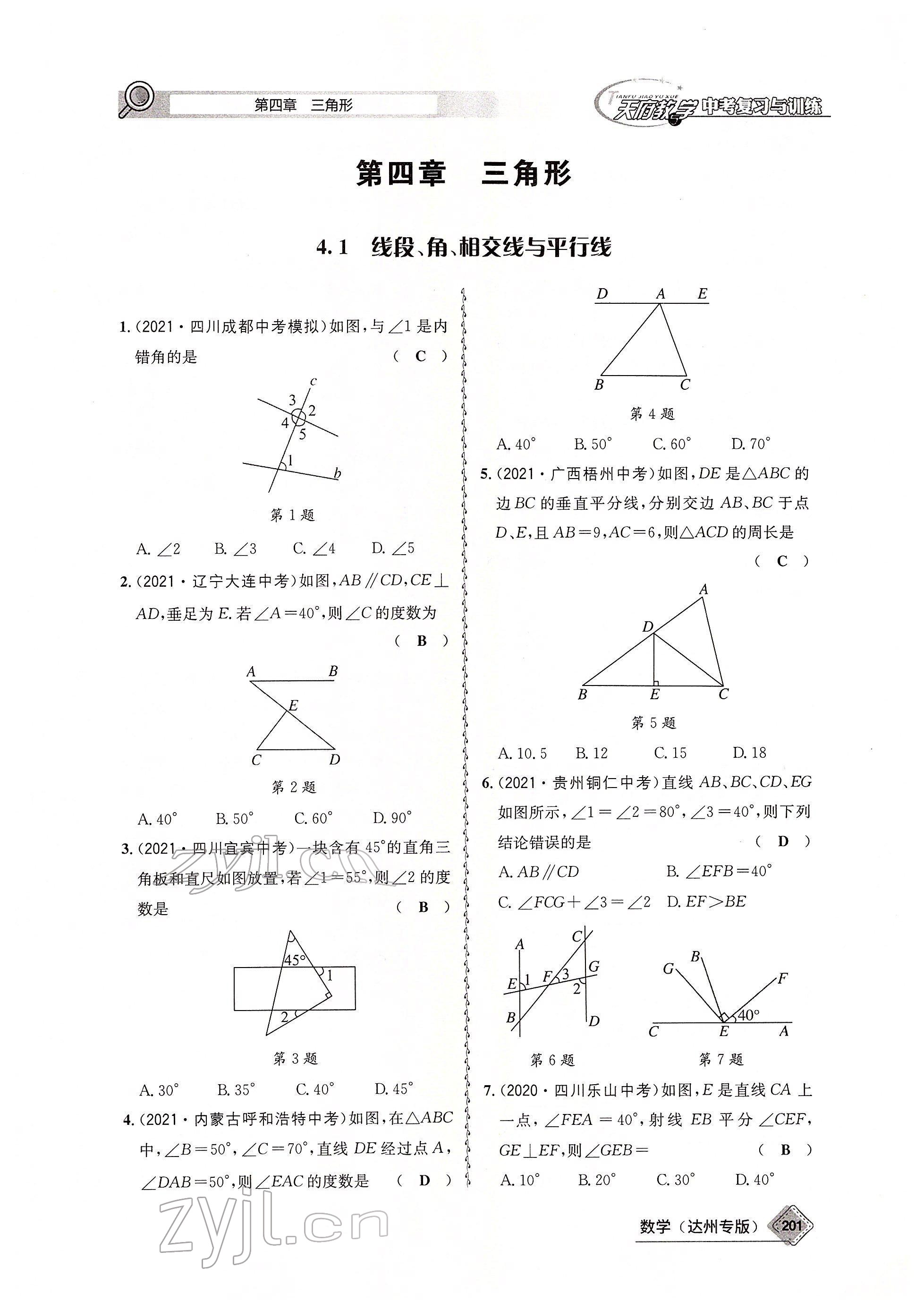 2022年天府教與學(xué)中考復(fù)習(xí)與訓(xùn)練數(shù)學(xué)達(dá)州專(zhuān)版 參考答案第66頁(yè)