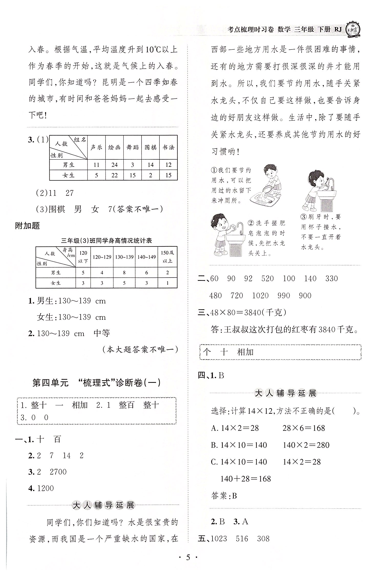 2022年王朝霞考点梳理时习卷三年级数学下册人教版 参考答案第5页