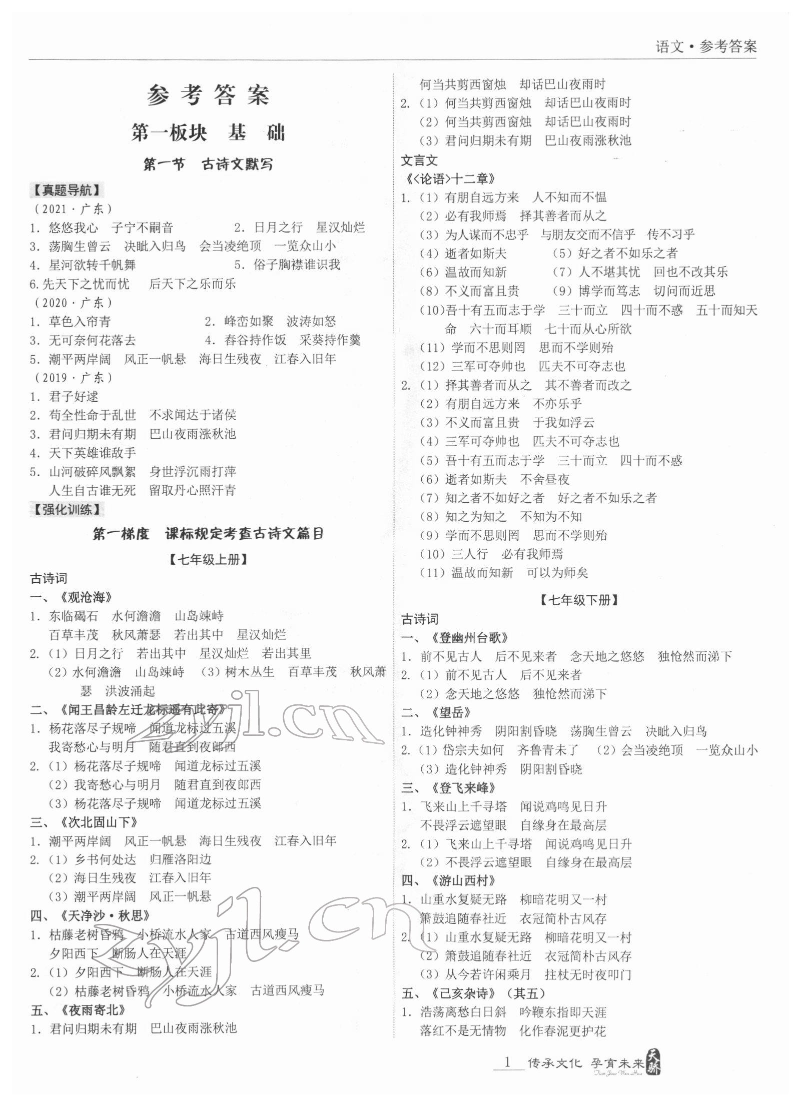 2022年新课标中考宝典语文广东专版 第1页