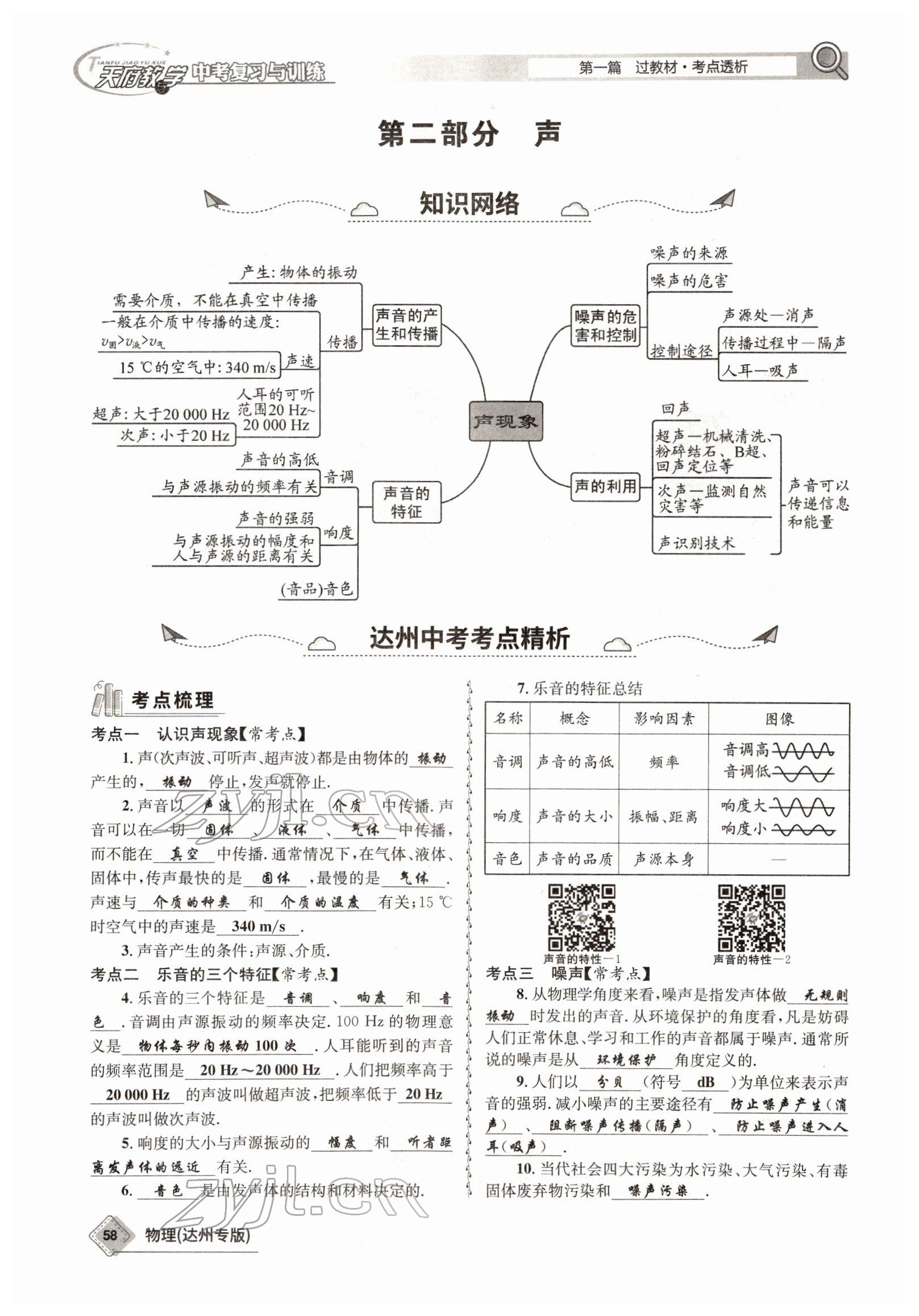 2022年天府教與學(xué)中考復(fù)習(xí)與訓(xùn)練物理達(dá)州專版 參考答案第50頁(yè)