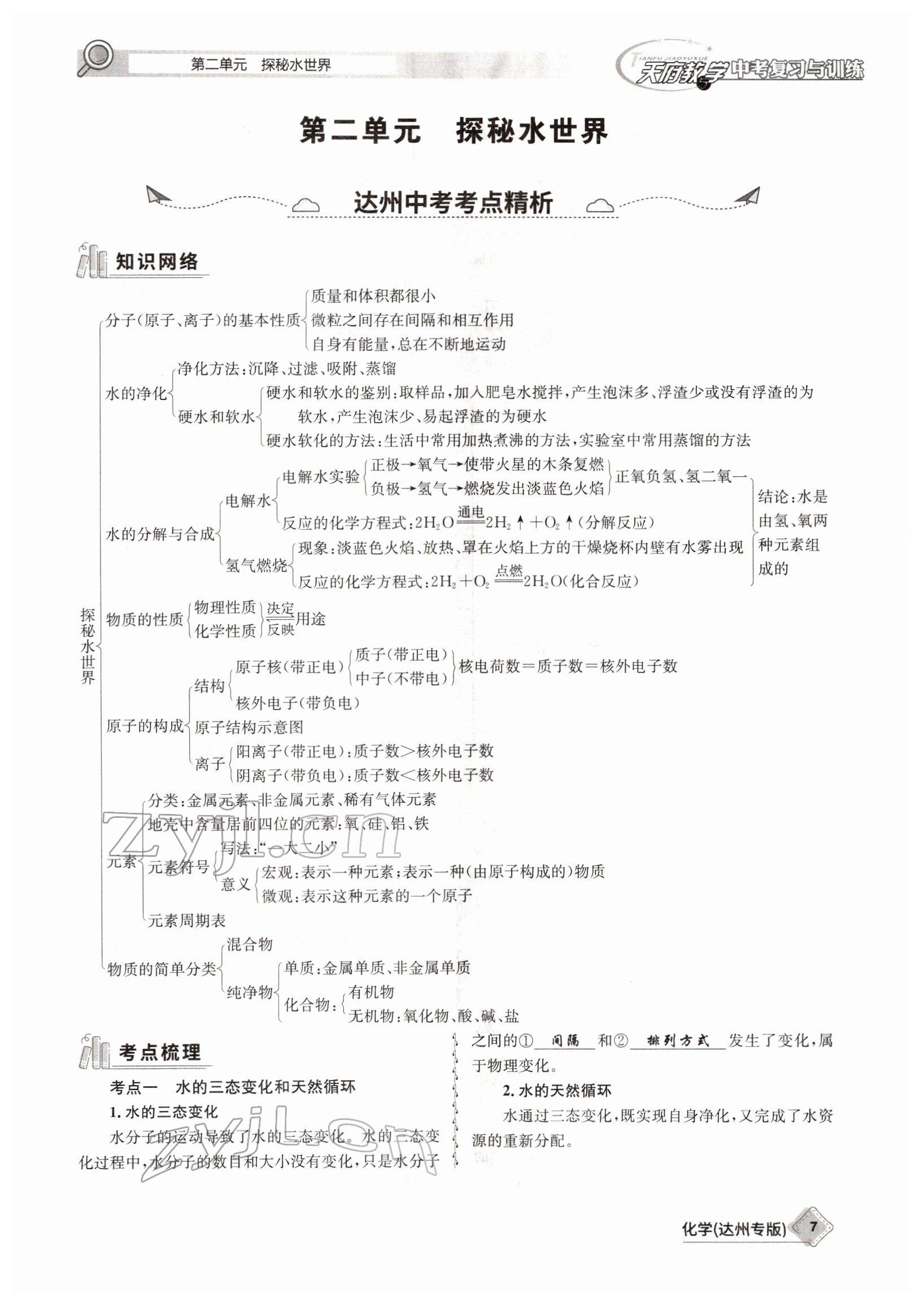 2022年天府教與學中考復習與訓練化學達州專版 參考答案第7頁