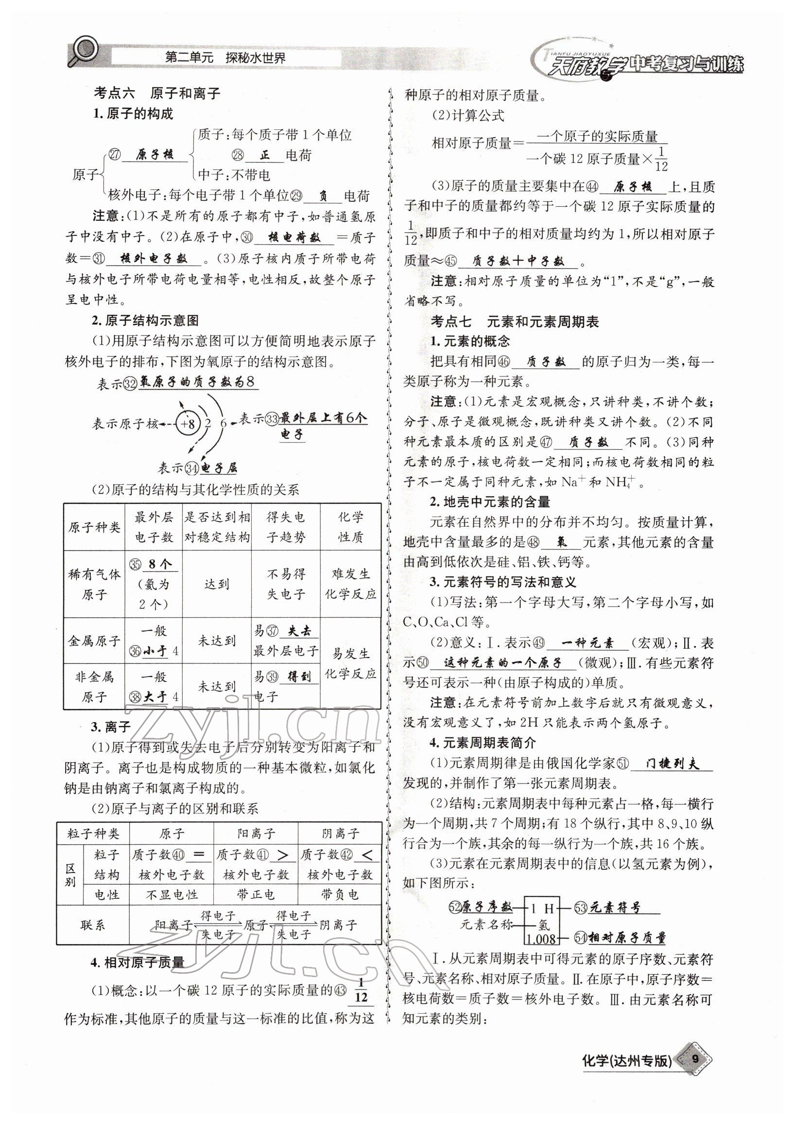 2022年天府教與學中考復習與訓練化學達州專版 參考答案第9頁