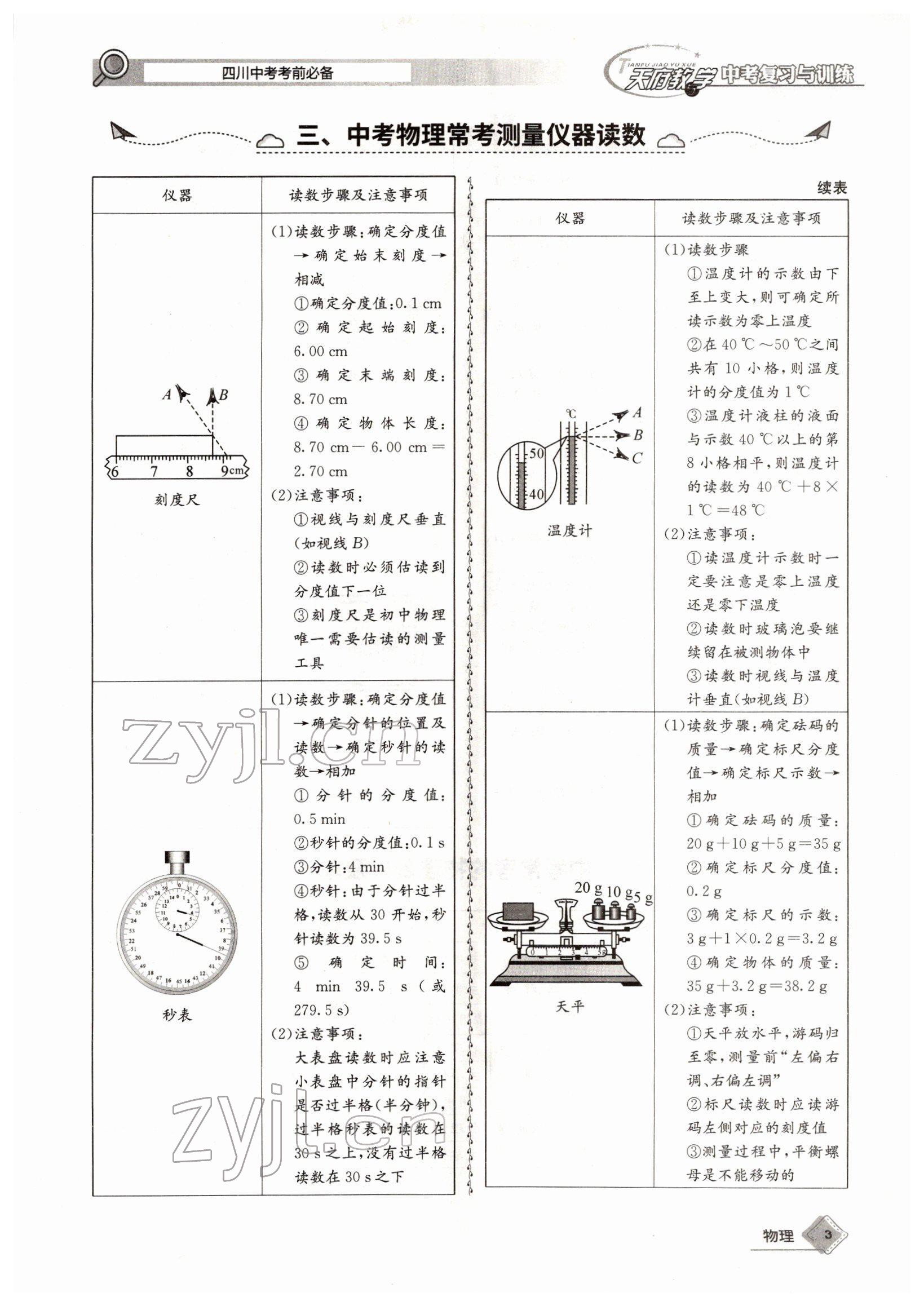 2022年天府教與學中考復習與訓練物理四川專版 參考答案第3頁