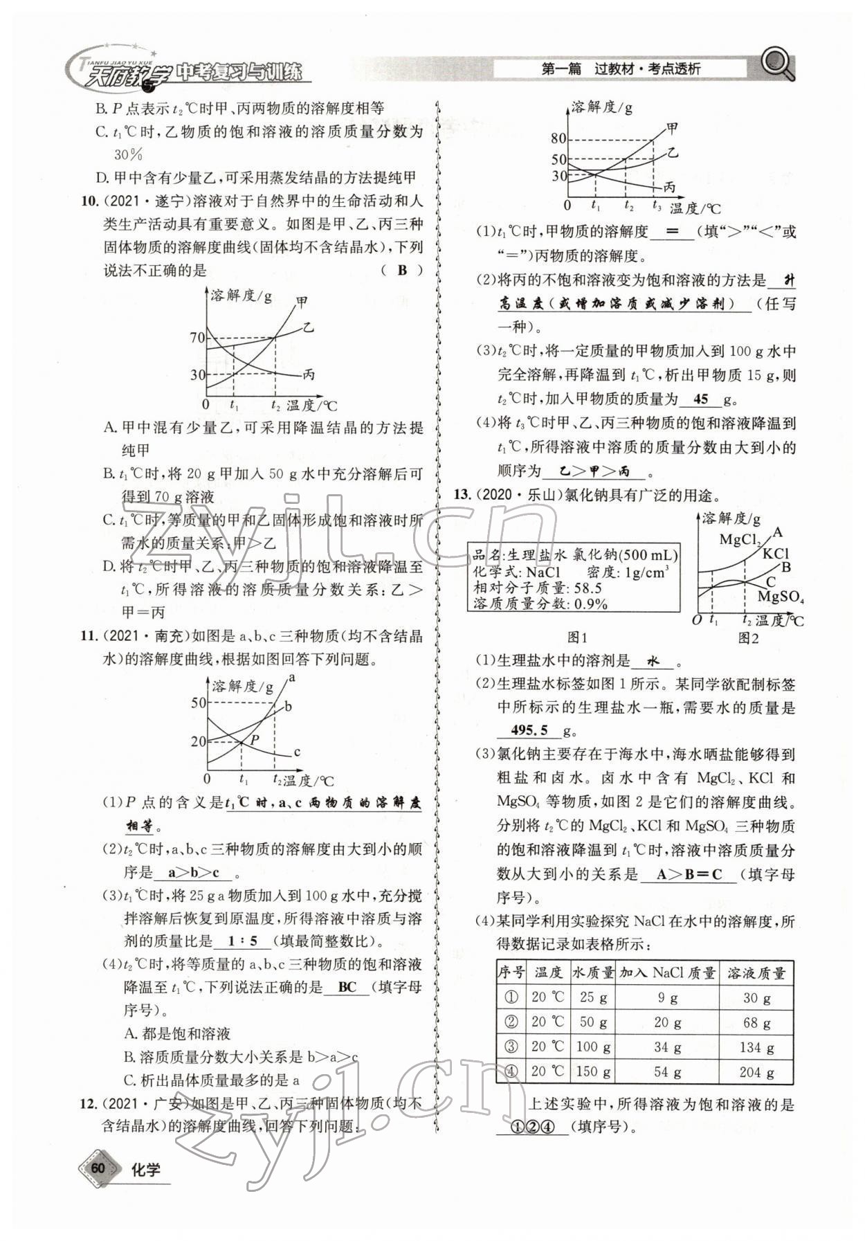 2022年天府教與學(xué)中考復(fù)習(xí)與訓(xùn)練化學(xué)四川專版 參考答案第60頁(yè)