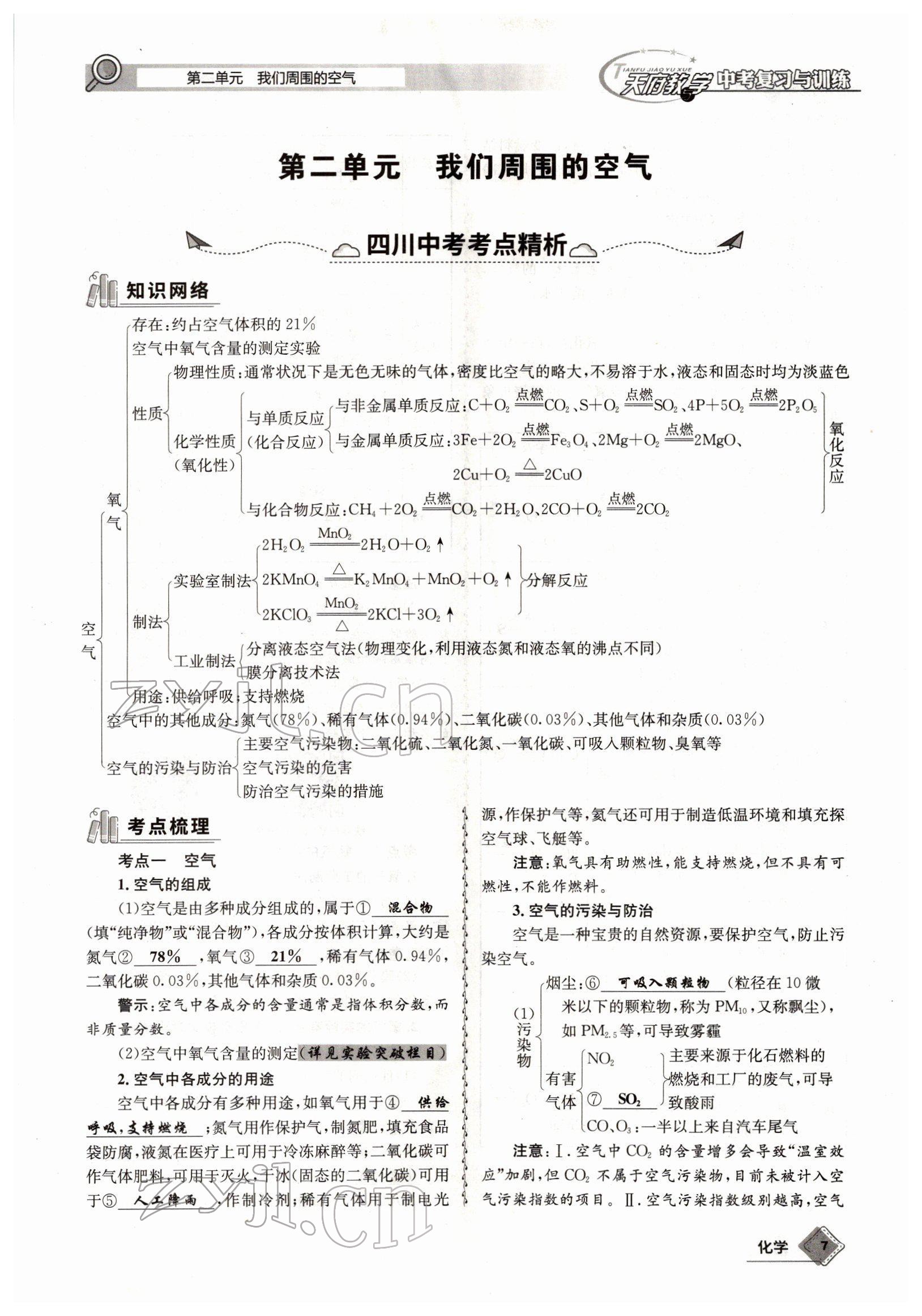 2022年天府教與學中考復習與訓練化學四川專版 參考答案第7頁