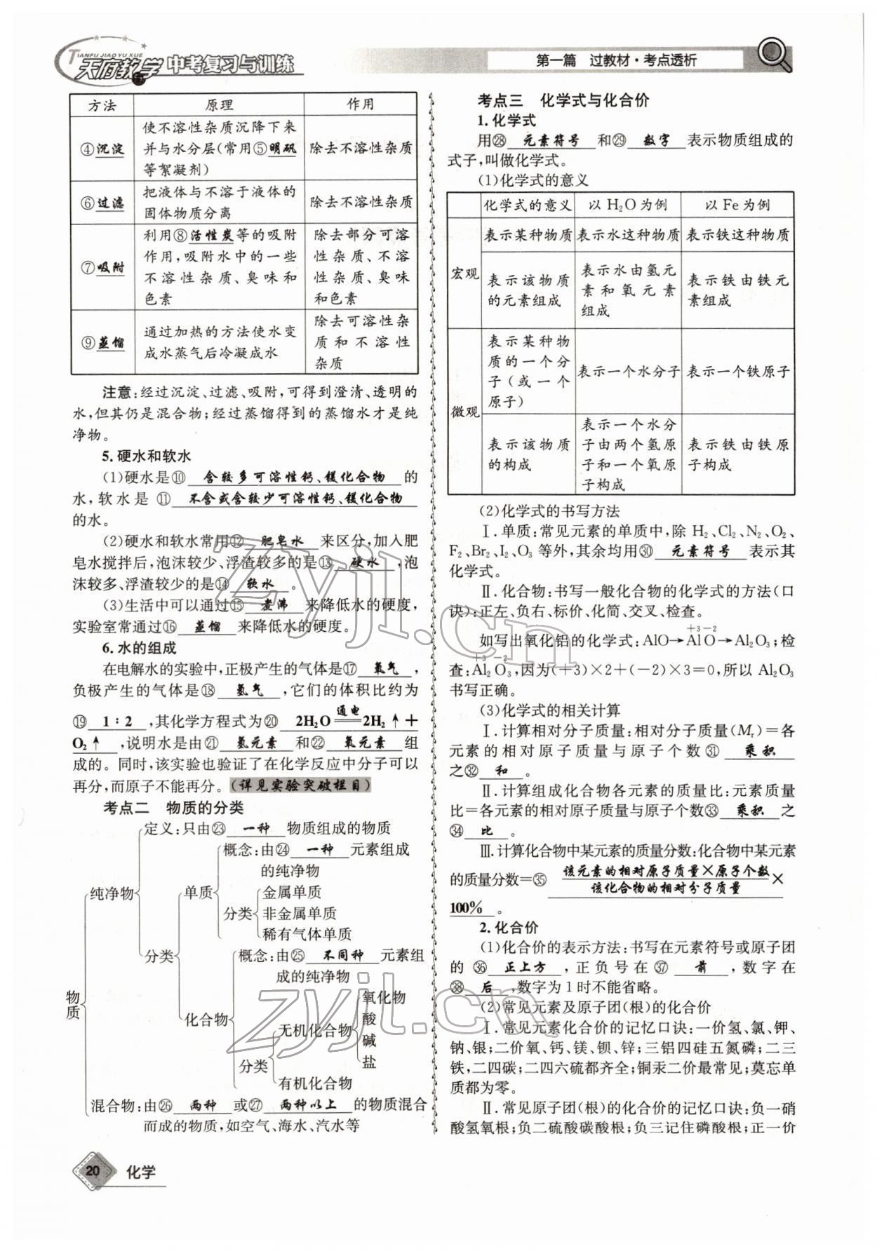 2022年天府教與學中考復習與訓練化學四川專版 參考答案第20頁