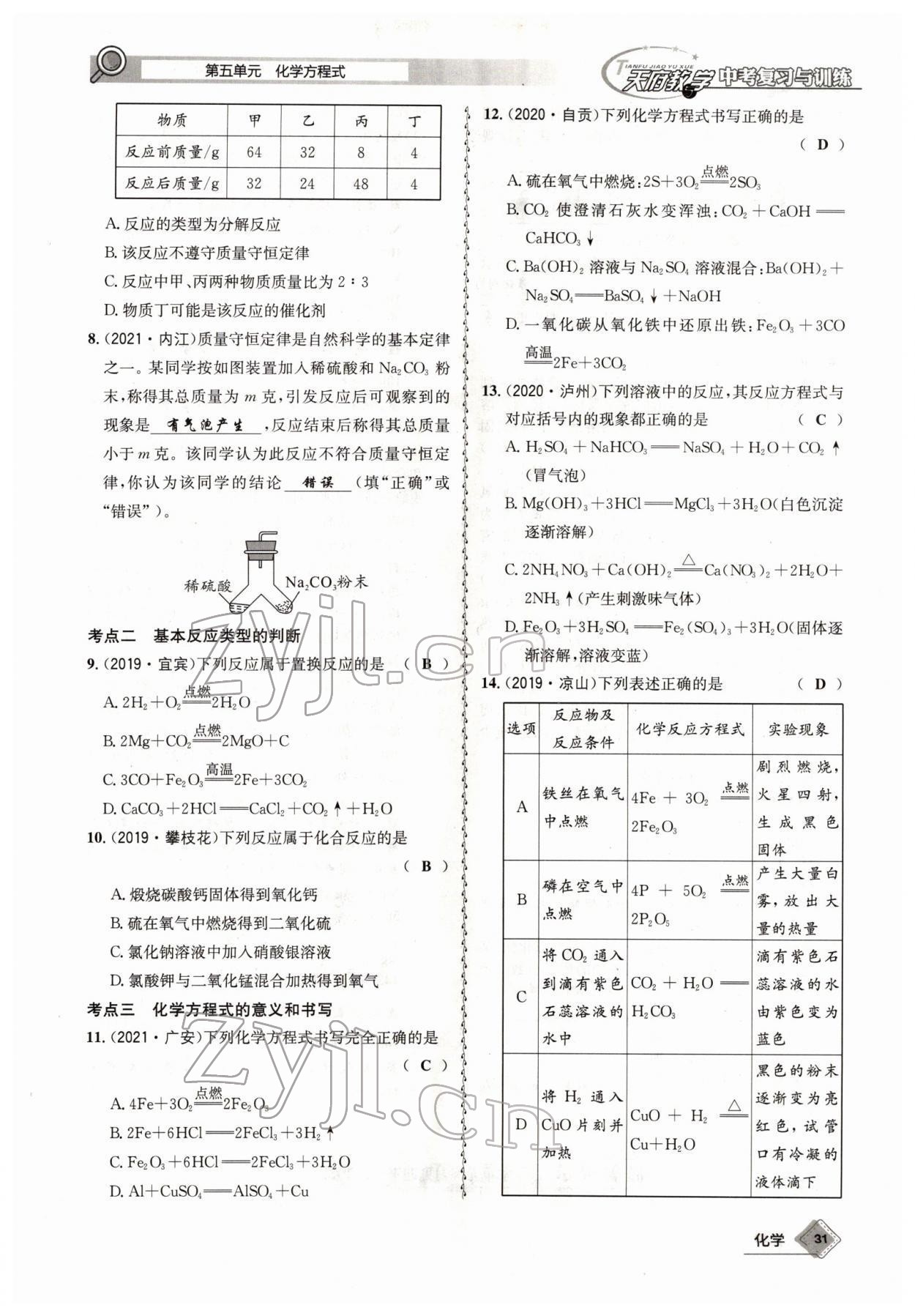 2022年天府教與學(xué)中考復(fù)習(xí)與訓(xùn)練化學(xué)四川專版 參考答案第31頁