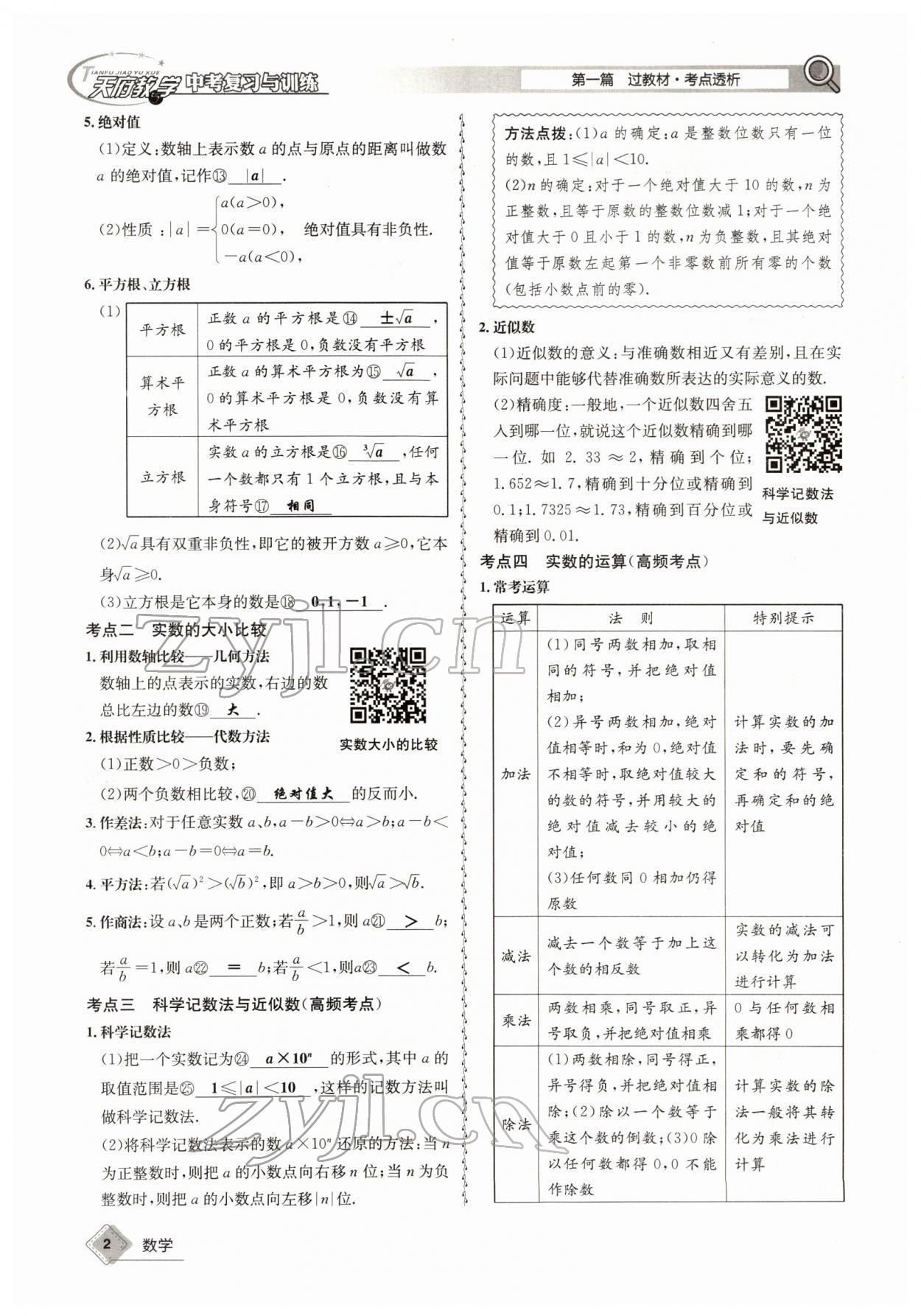 2022年天府教與學(xué)中考復(fù)習(xí)與訓(xùn)練數(shù)學(xué)四川專版 參考答案第2頁(yè)