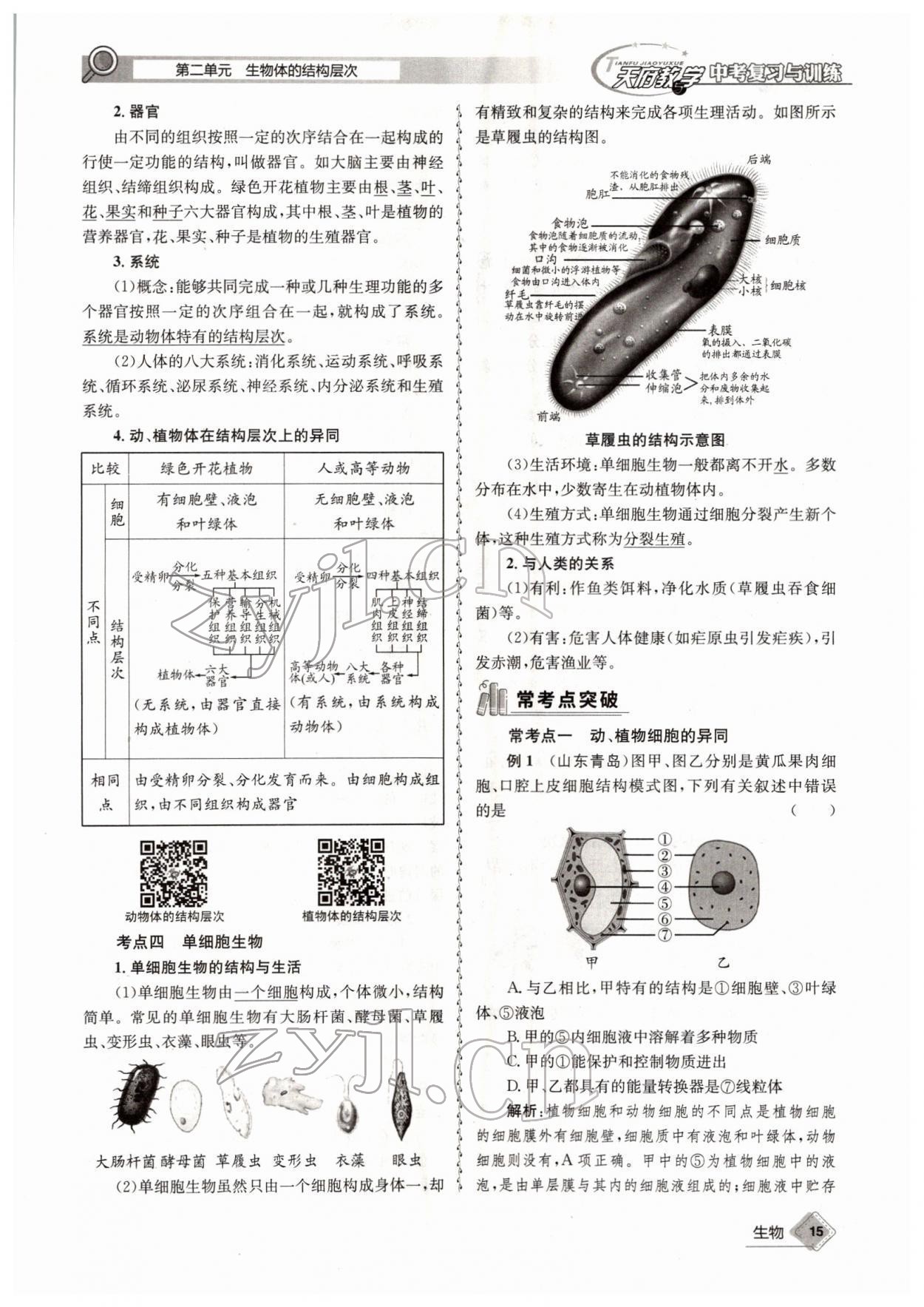 2022年天府教与学中考复习与训练生物四川专版 参考答案第15页