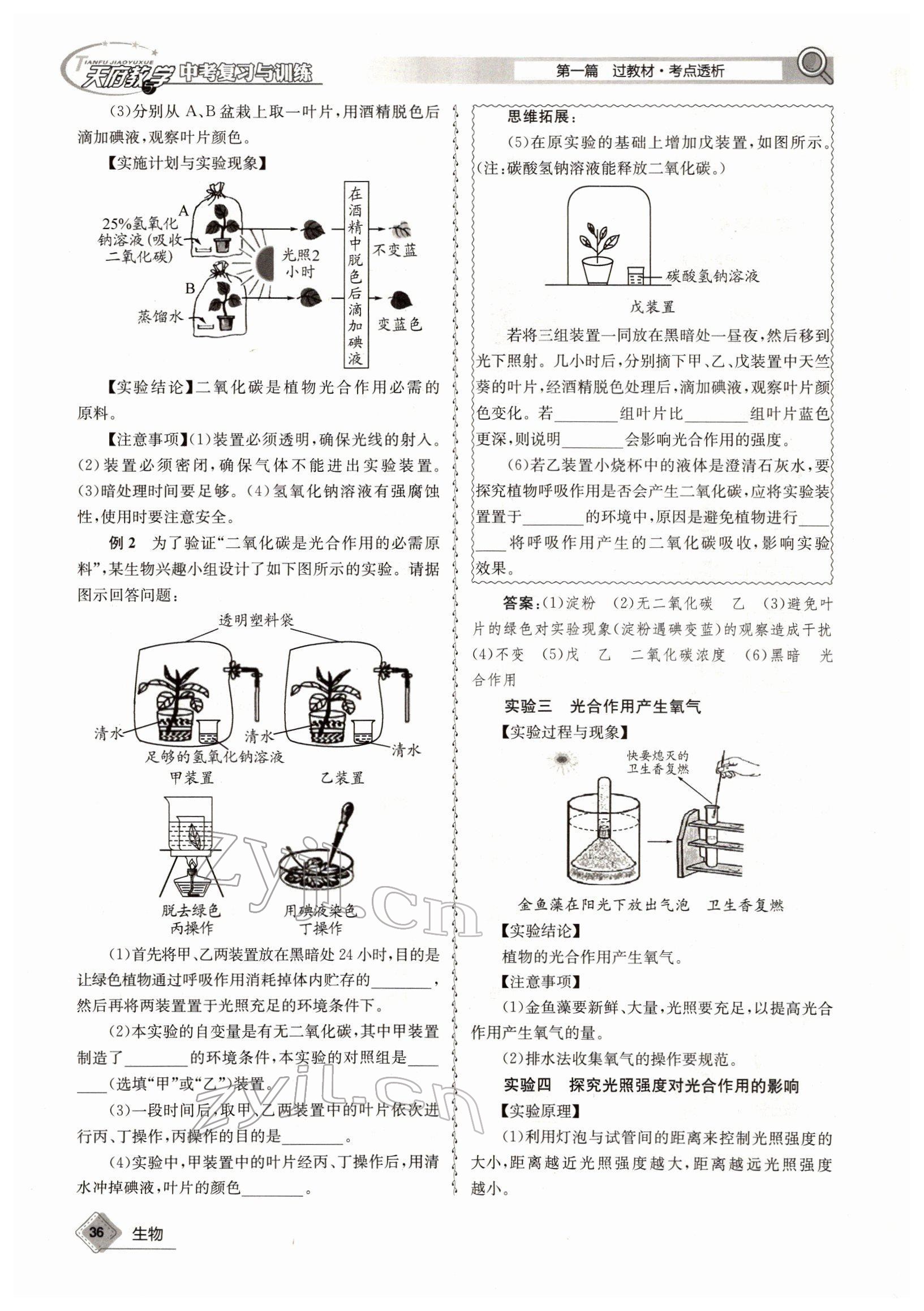 2022年天府教與學(xué)中考復(fù)習(xí)與訓(xùn)練生物四川專版 參考答案第36頁