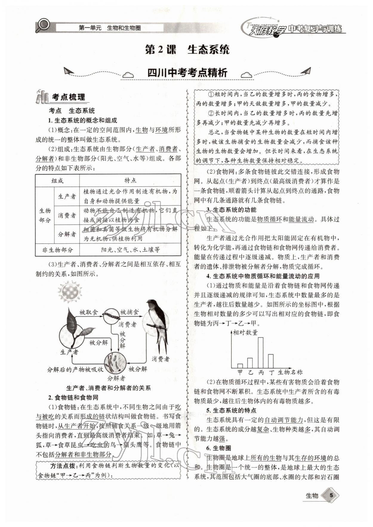 2022年天府教与学中考复习与训练生物四川专版 参考答案第5页