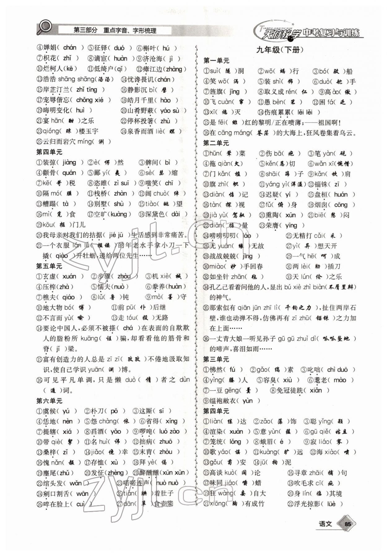 2022年天府教與學(xué)中考復(fù)習(xí)與訓(xùn)練語文四川專版 參考答案第84頁