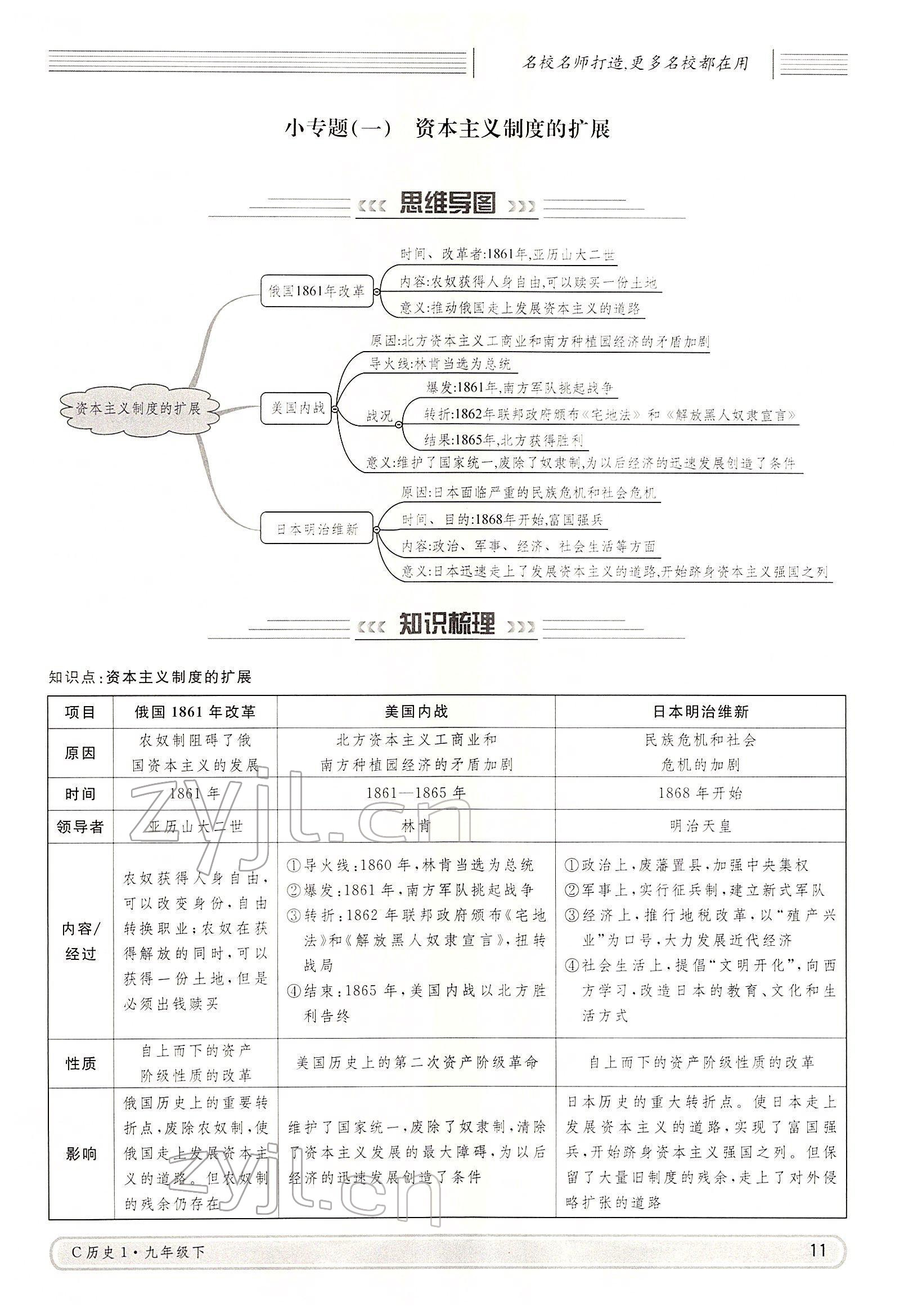 2022年名校課堂九年級歷史下冊人教版四川專版 參考答案第11頁