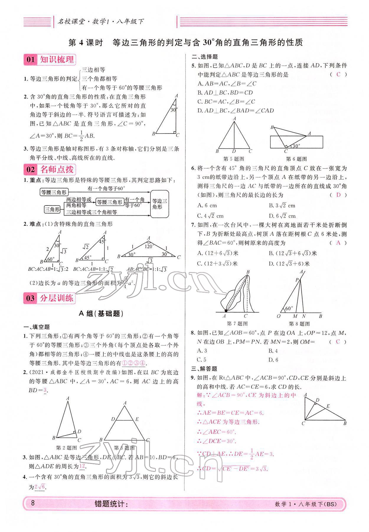 2022年蓉城名校課堂八年級數學下冊北師大版 參考答案第8頁