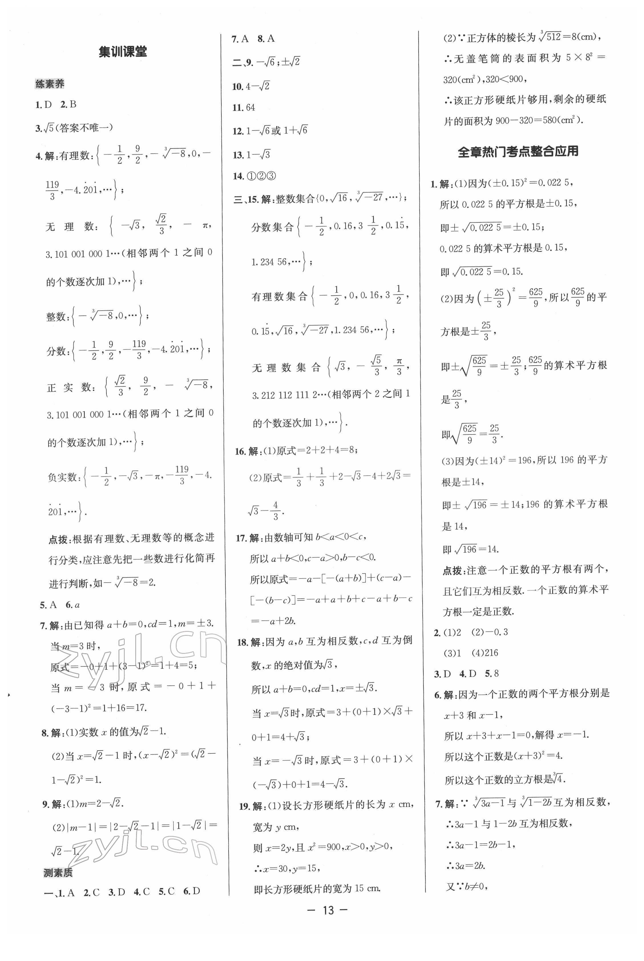 2022年综合应用创新题典中点七年级数学下册人教版 参考答案第13页