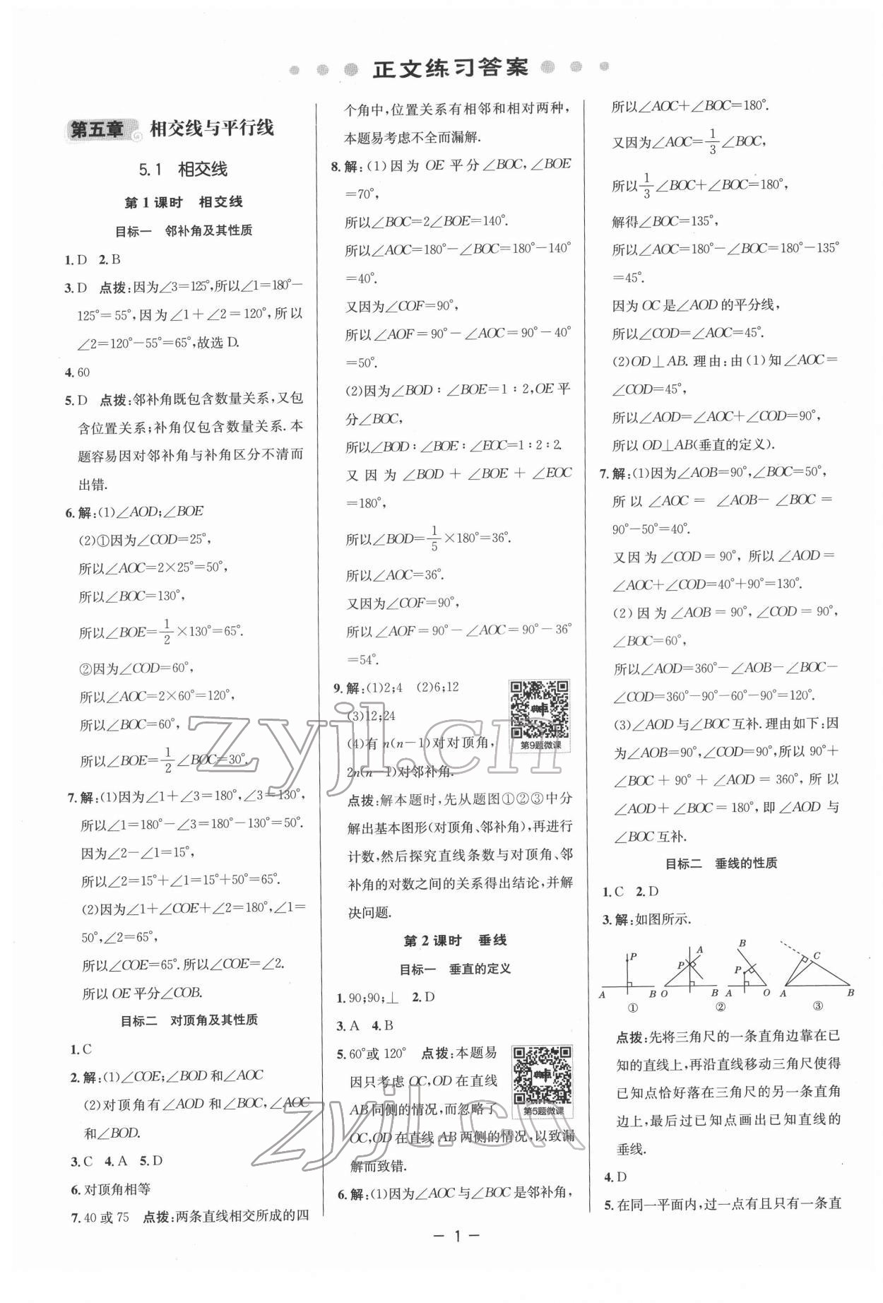 2022年综合应用创新题典中点七年级数学下册人教版 参考答案第1页