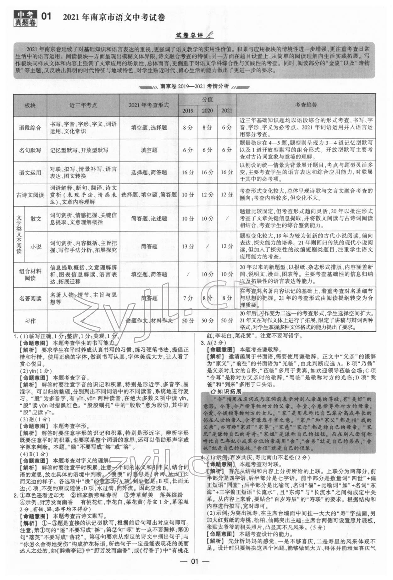 2022年學霸中考試卷匯編38套語文 參考答案第1頁