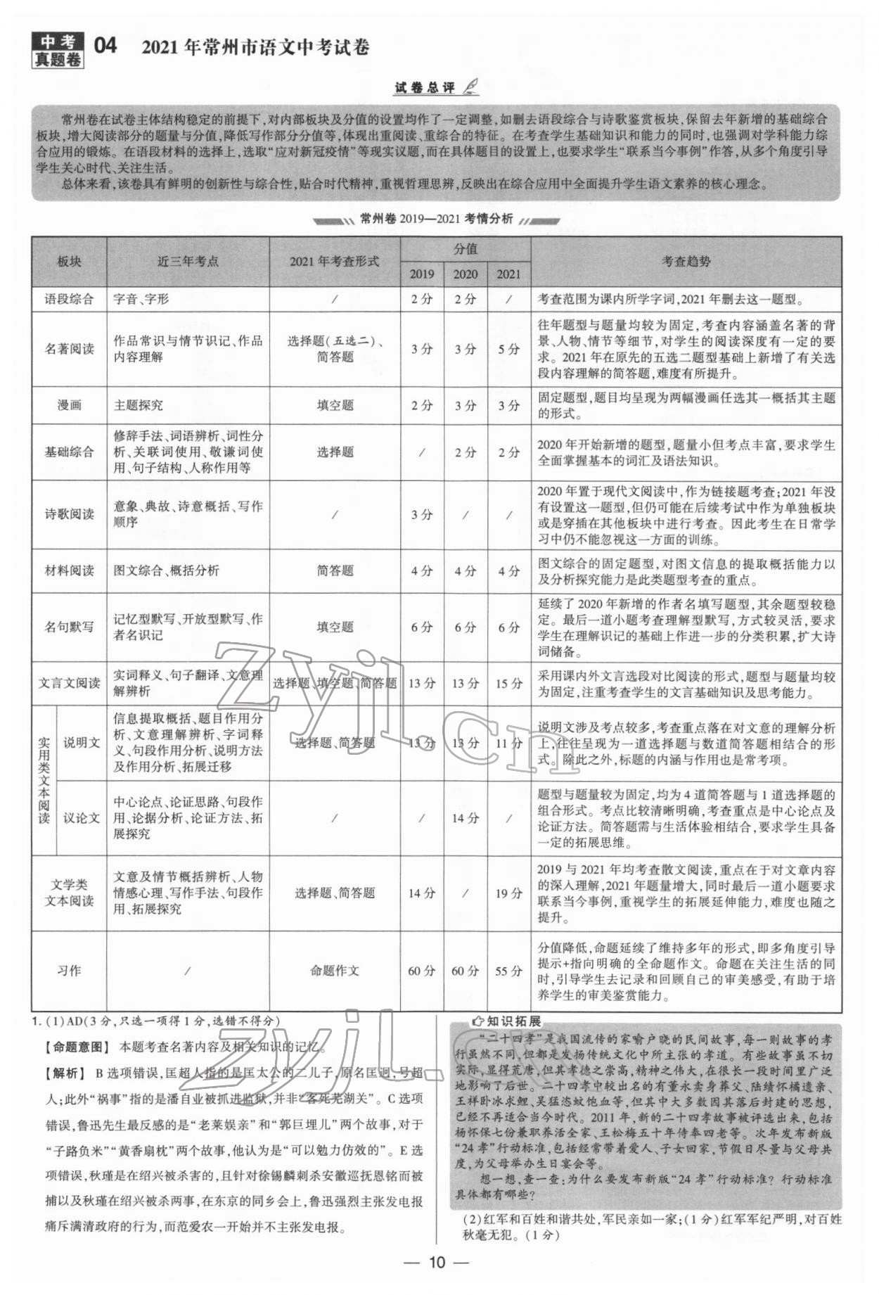 2022年學(xué)霸中考試卷匯編38套語文 參考答案第10頁