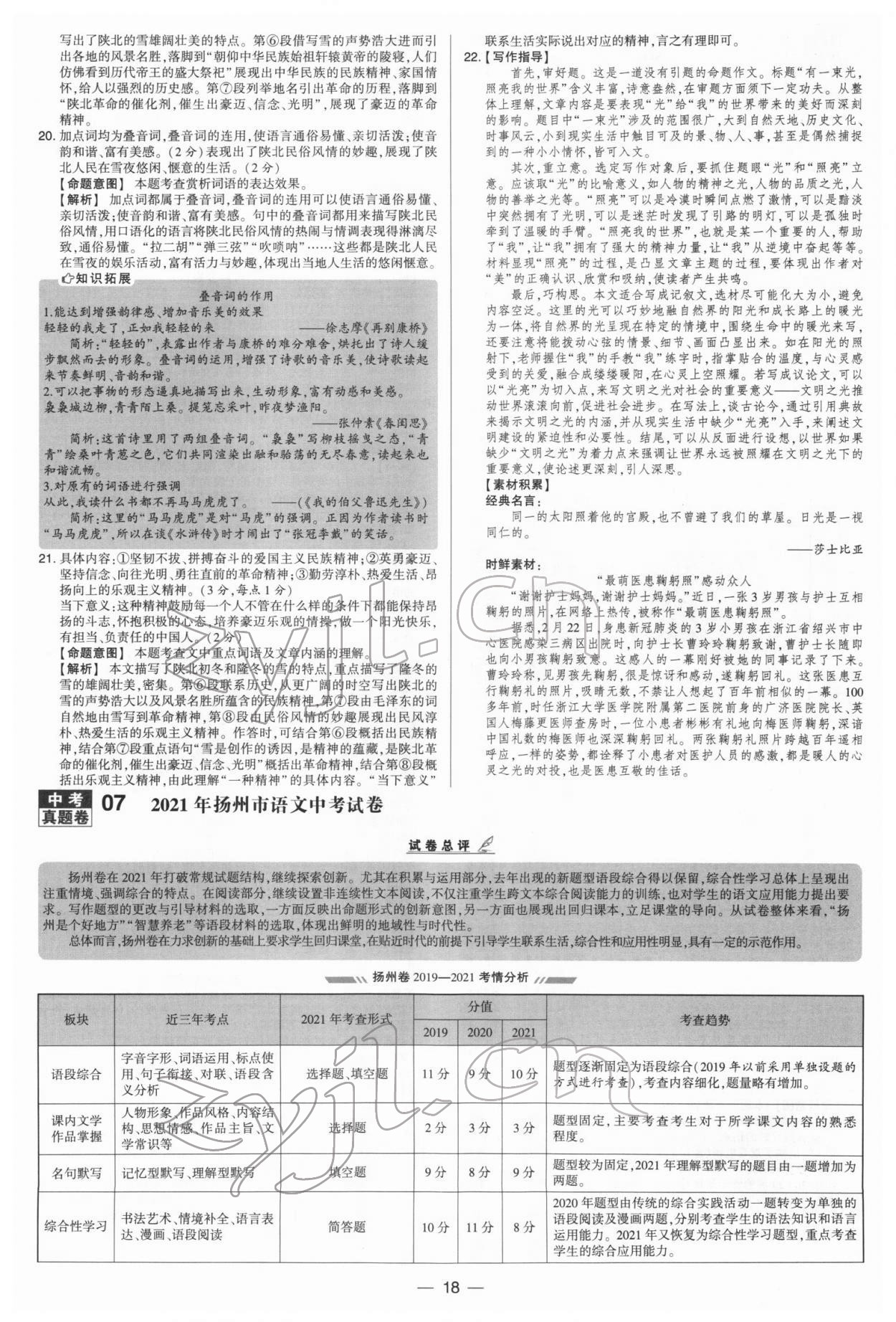 2022年學霸中考試卷匯編38套語文 參考答案第18頁