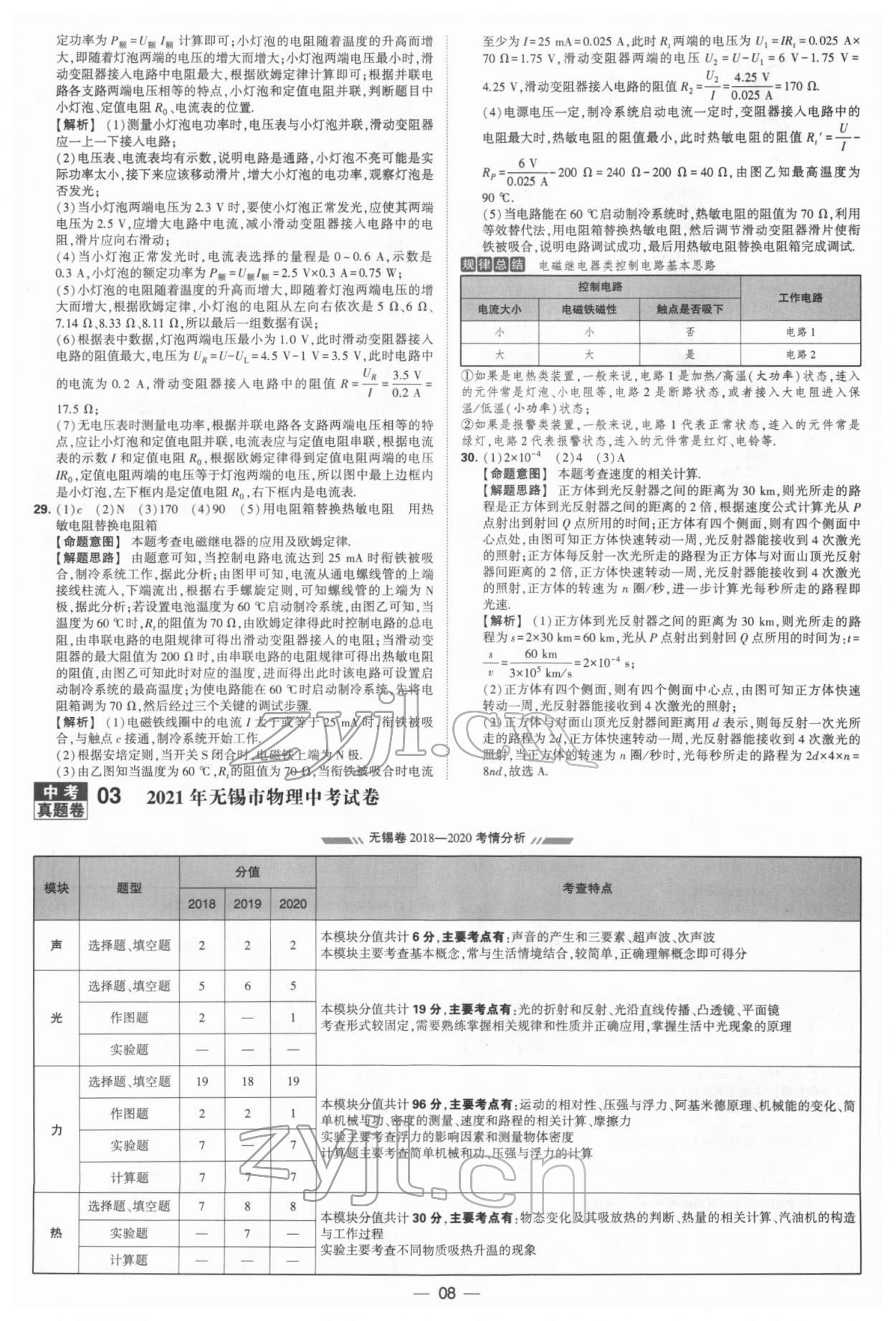 2022年學(xué)霸中考試卷匯編38套物理 參考答案第8頁(yè)