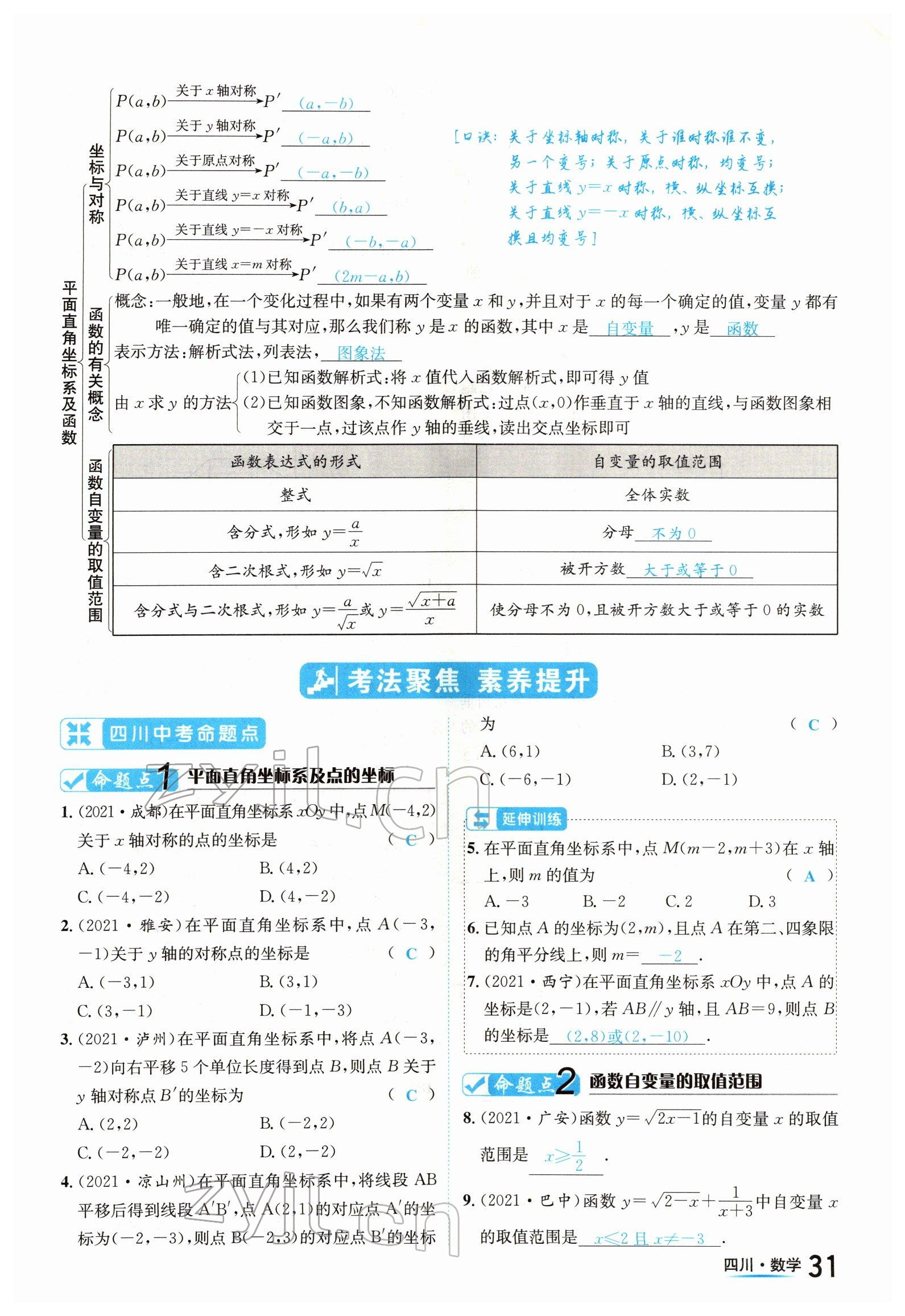 2022年中考2号数学四川专版 参考答案第31页