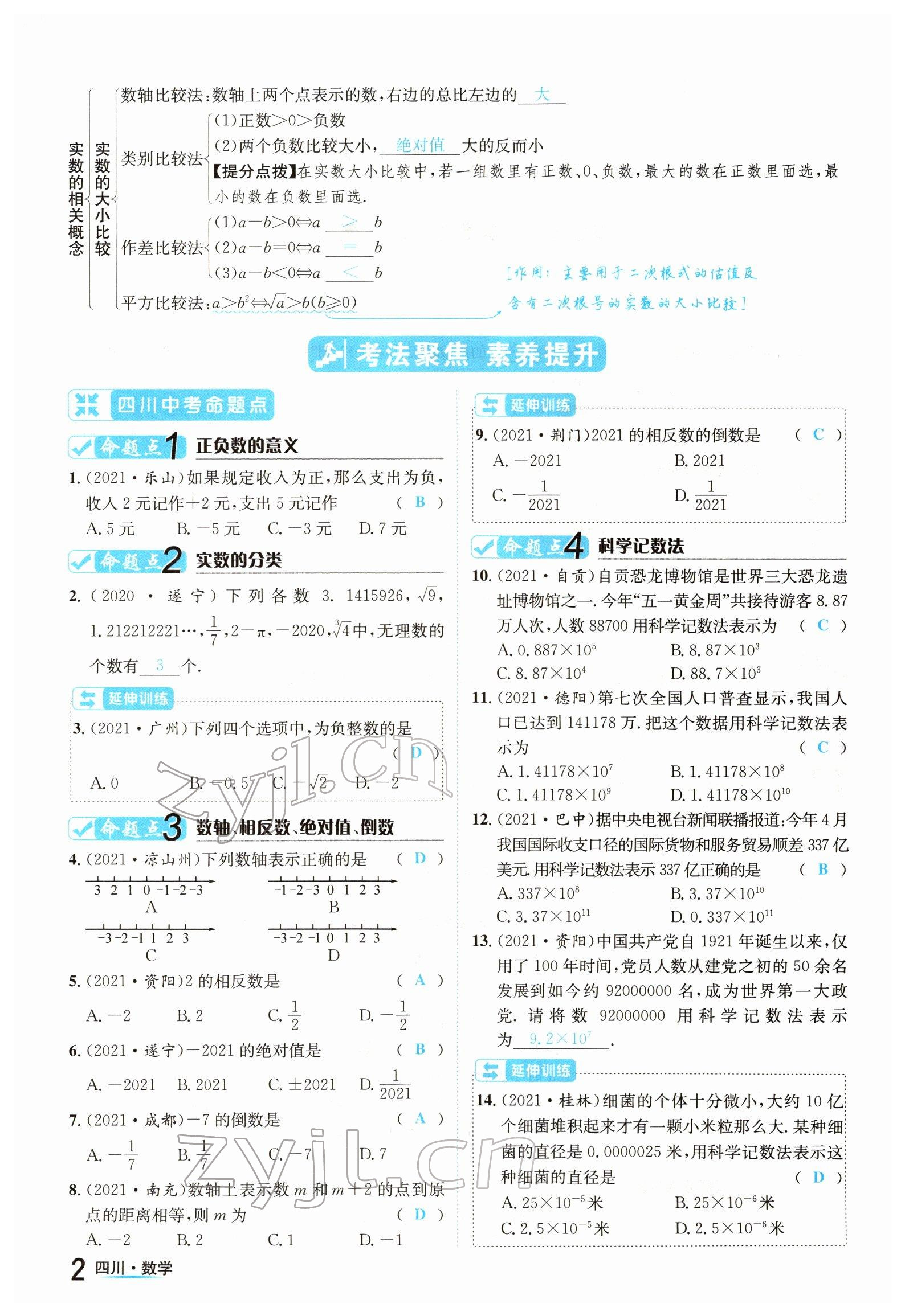 2022年中考2号数学四川专版 参考答案第2页