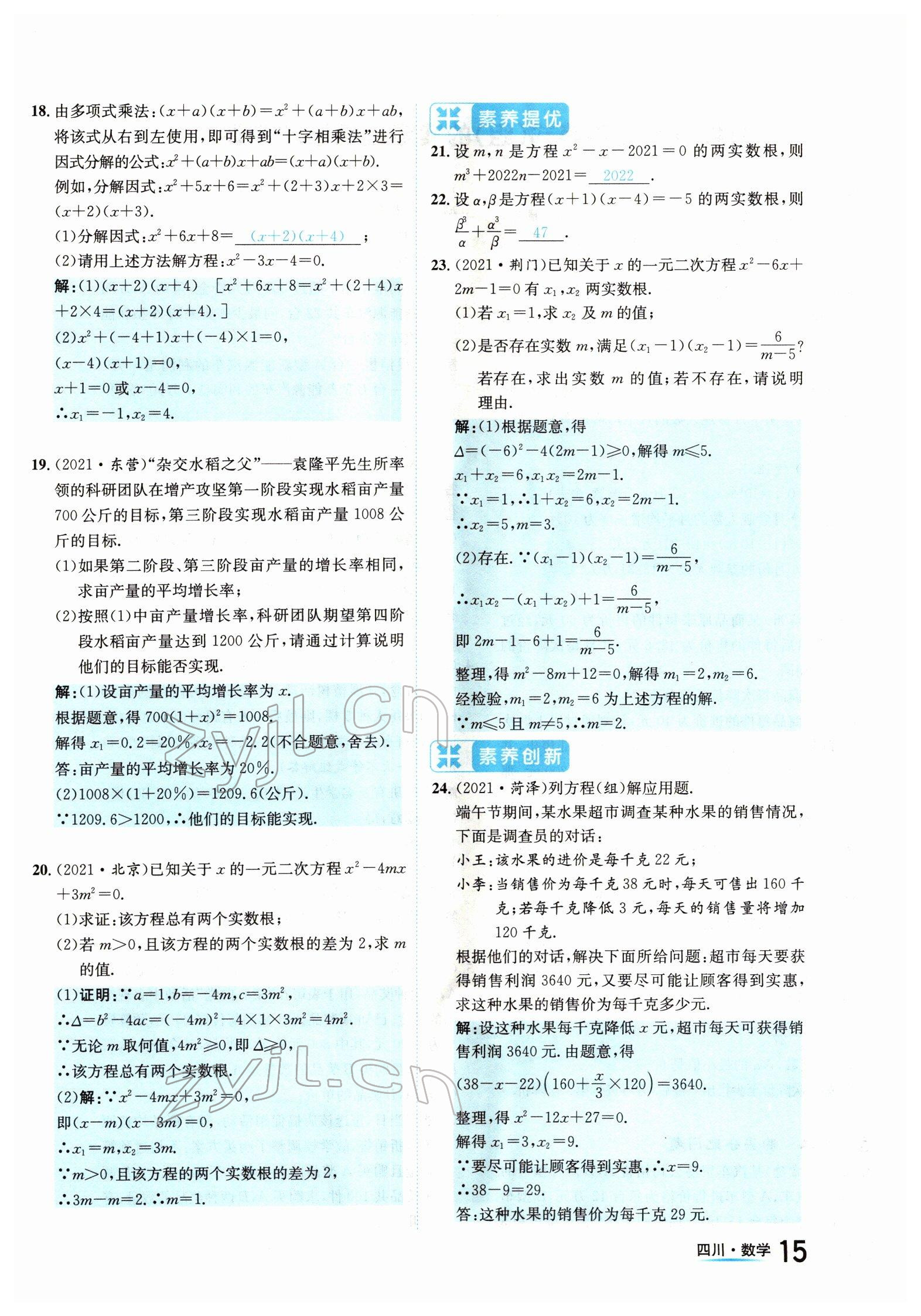 2022年中考2号数学四川专版 参考答案第15页