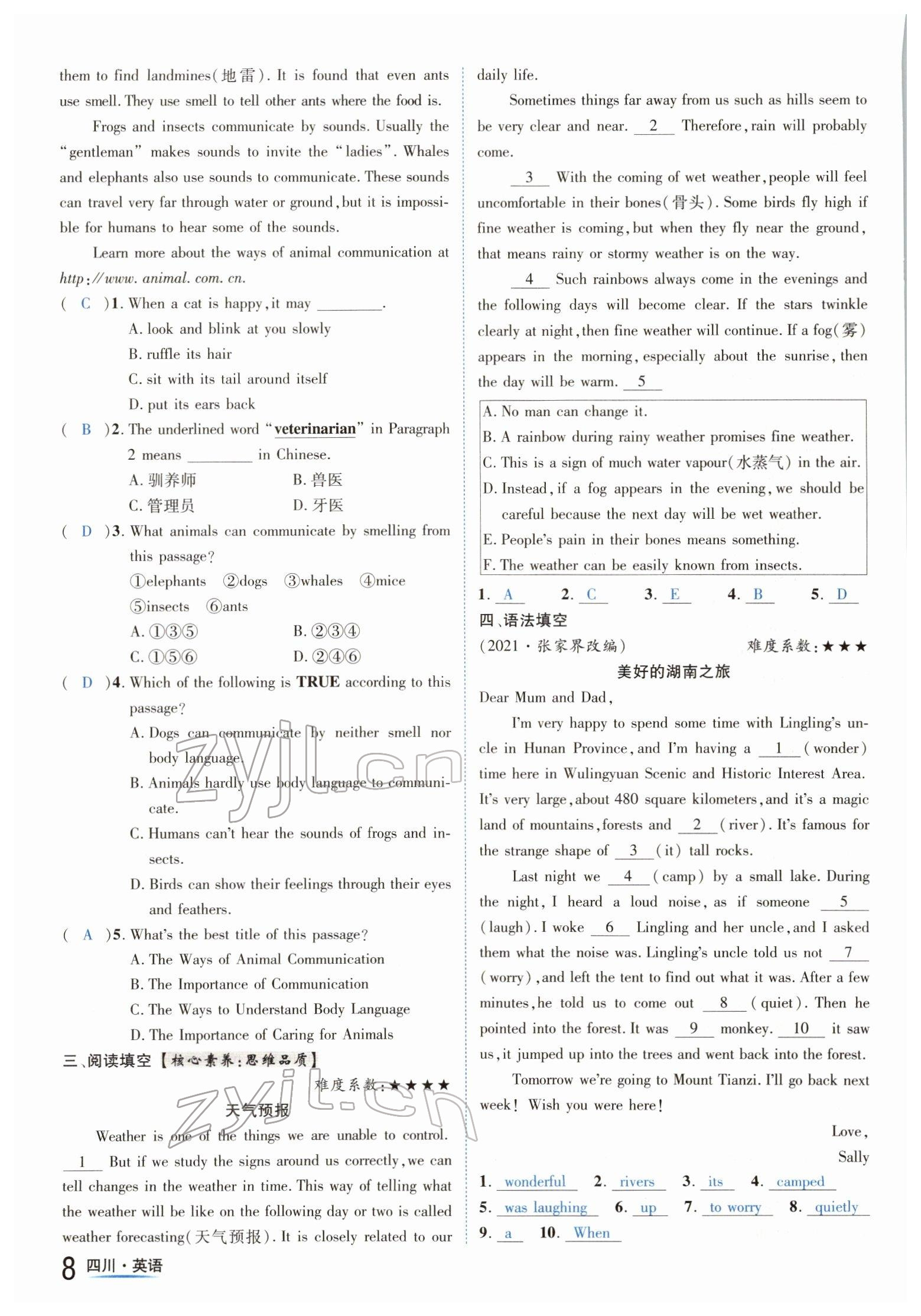 2022年中考2号英语四川专版 参考答案第8页