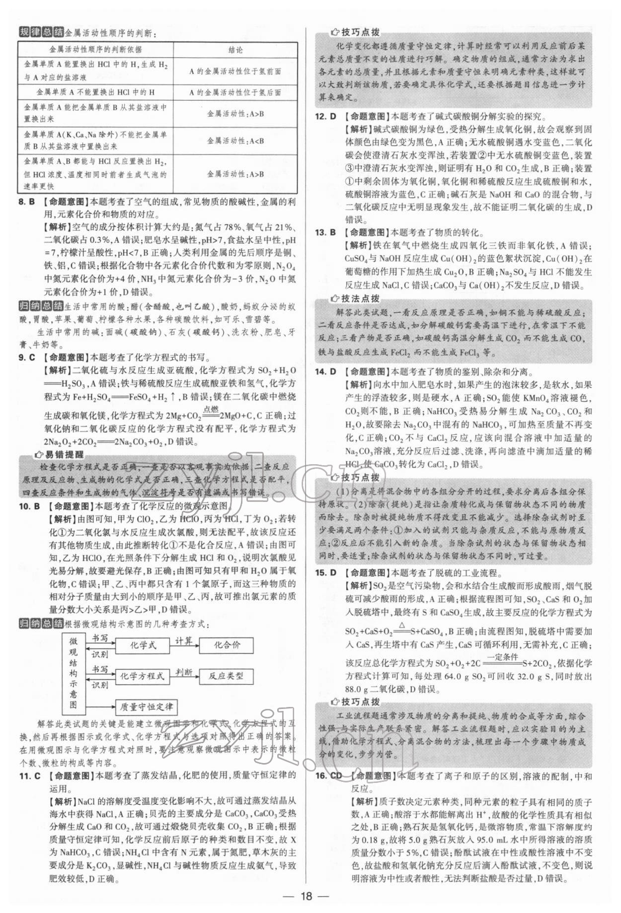 2022年學霸中考試卷匯編38套化學 參考答案第18頁