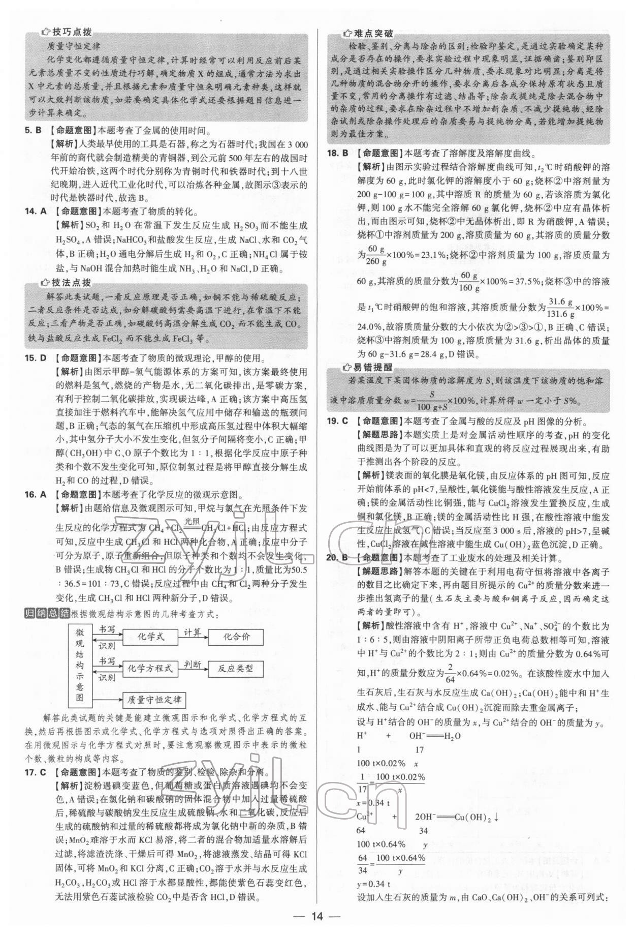 2022年學(xué)霸中考試卷匯編38套化學(xué) 參考答案第14頁