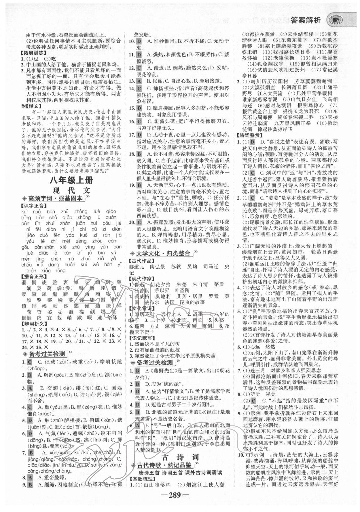 2022年世紀(jì)金榜初中全程復(fù)習(xí)方略語文人教版青海專版 參考答案第4頁