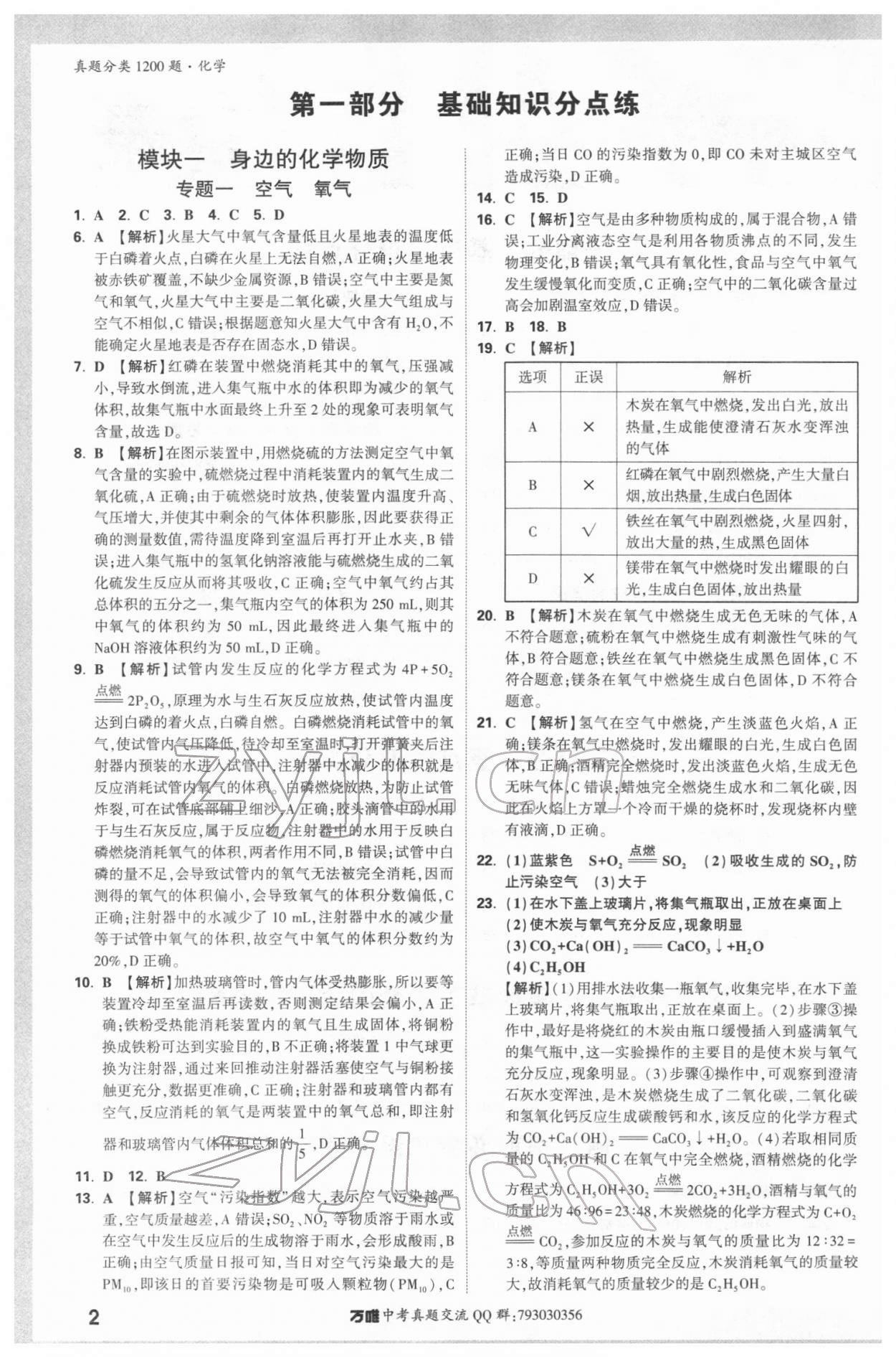 2022年萬(wàn)唯中考真題分類(lèi)化學(xué) 參考答案第1頁(yè)