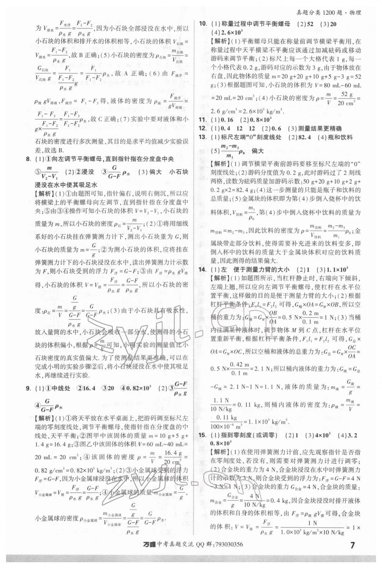 2022年萬(wàn)唯中考真題分類物理&nbsp;參考答案第6頁(yè)
