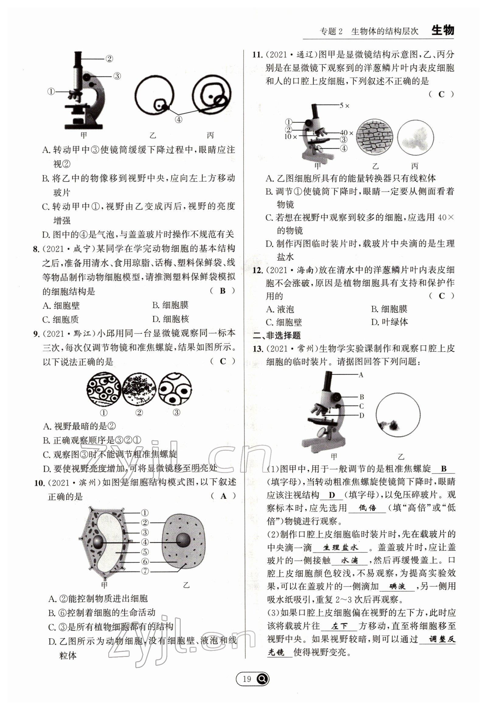 2022年试题突破中考全接触生物四川专版&nbsp;参考答案第19页