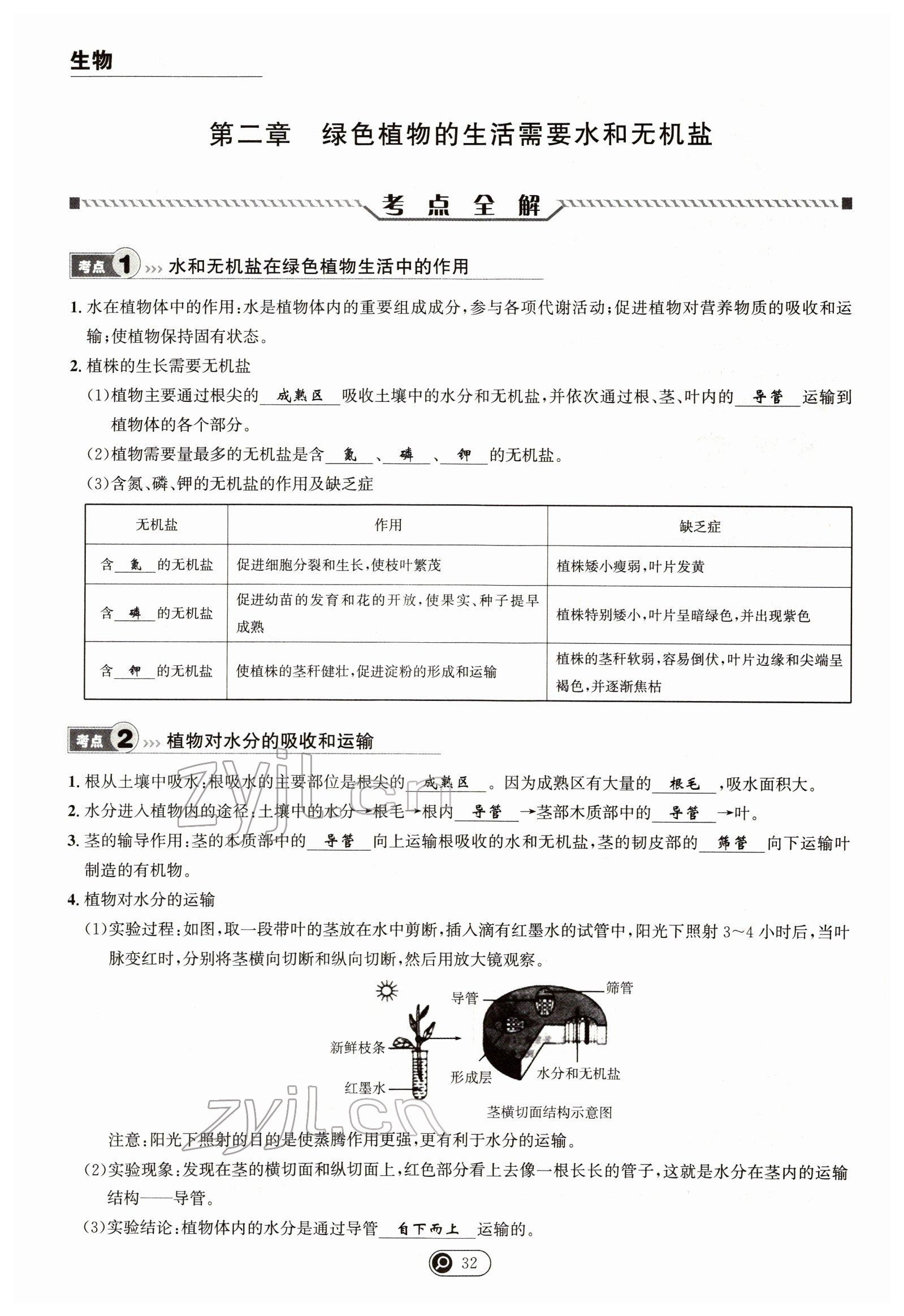 2022年试题突破中考全接触生物四川专版&nbsp;参考答案第32页